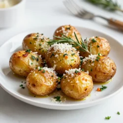 - 2 pounds baby potatoes, halved - ½ cup grated Parmesan cheese - 4 tablespoons olive oil - 1 tablespoon fresh rosemary, chopped - 1 tablespoon fresh thyme, chopped - 2 cloves garlic, minced - Salt and pepper to taste - 1 teaspoon paprika (for extra flavor) - Fresh parsley, chopped (for garnish) You can swap baby potatoes for Yukon Gold or red potatoes. They roast well too. If you want a different cheese, try Pecorino Romano or aged cheddar. Both add a nice taste. Using fresh herbs gives a bright flavor. They smell better and add color. Use them when you can. Dried herbs work well too, especially if fresh isn't available. Just use less dried herbs since they are stronger. {{ingredient_image_1}} Parmesan Herb Roasted Potatoes are simple and tasty. We covered ingredients, substitutes, and the benefits of fresh herbs. You learned step-by-step instructions for preparation and cooking, as well as helpful tips for perfect results. We also discussed variations for different diets and how to store leftovers. Now, you can create delicious roasted potatoes anytime. Enjoy experimenting and sharing this dish with family and friends. Happy cooking!