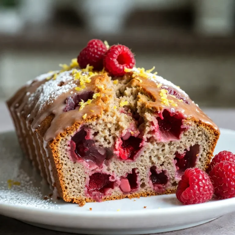 - 1 ½ cups all-purpose flour - 1 teaspoon baking powder - ½ teaspoon baking soda - ¼ teaspoon salt - ½ cup unsalted butter, softened - 1 cup granulated sugar - 2 large eggs - 1 teaspoon vanilla extract - Zest of 1 lemon - ½ cup buttermilk - 1 cup fresh raspberries (or frozen, thawed) - 2 tablespoons lemon juice - Powdered sugar for dusting What can I use instead of buttermilk? You can mix one cup of milk with one tablespoon of vinegar or lemon juice. Let it sit for five minutes. This gives you a good buttermilk substitute. What raspberries should I use? Fresh raspberries taste best in this recipe. If fresh ones are not available, use frozen raspberries. Make sure to thaw them before mixing. How do I choose the best lemons? Pick firm lemons with smooth skin. The heavier they are, the juicier they will be. Look for bright yellow color with no green spots. {{ingredient_image_1}} 1. Preheat your oven to 350°F (175°C). This step ensures even baking. 2. Grease and flour a 9x5-inch loaf pan. This helps the cake to release easily. 3. In a medium bowl, whisk together the flour, baking powder, baking soda, and salt. Set it aside for later use. 1. In a large mixing bowl, cream the softened butter and granulated sugar. Use an electric mixer and mix until light and fluffy. This should take about 3-5 minutes. 2. Add the eggs one at a time. Mix well after each addition. This helps to incorporate air. 3. Next, mix in the vanilla extract and lemon zest. This adds a bright, fresh flavor. 1. Gradually add the dry ingredients to the wet mixture. Alternate with the buttermilk. Start and end with the flour mixture. Mix until just combined. 2. Gently fold in the fresh raspberries. Be careful not to crush them. This keeps the raspberries whole for bursts of flavor. 3. Pour the batter into the prepared loaf pan. Smooth the top with a spatula. 4. Bake in the preheated oven for 50-60 minutes. Check doneness by inserting a toothpick into the center. It should come out clean. 5. While the loaf bakes, make the lemon glaze. Mix the lemon juice with a tablespoon of granulated sugar. This will add a sweet and tangy finish. 6. After baking, cool the loaf in the pan for 10 minutes. Then transfer it to a wire rack. Drizzle the lemon glaze over the top while it’s still warm. 7. Allow the loaf to cool completely. Dust with powdered sugar before slicing. - How to test for doneness: Insert a toothpick into the center of the loaf. If it comes out clean, the cake is ready. You can also gently press the top; it should spring back. - Avoiding common baking mistakes: Make sure to measure your ingredients correctly. Too much flour can make the cake dry. Also, do not overmix the batter. Mix just until combined. - Serving suggestions for a special touch: Serve slices on a decorative plate. Add fresh raspberries and lemon zest on top for a beautiful look. You can also pair it with a scoop of vanilla ice cream. - Decorative ways to dust with powdered sugar: Use a fine mesh sieve to sprinkle powdered sugar evenly. For a fun design, create a stencil with a lemon shape or a heart. - Adding additional fruit or extracts: You can mix in blueberries or chopped strawberries for added flavor. A teaspoon of almond extract also pairs well with lemon and raspberry. - Using herbs for a unique twist: Try adding fresh basil or mint leaves to the batter. This gives the loaf a fresh, herby taste that surprises your guests. Pro Tips Fresh Raspberries: Use fresh raspberries for the best flavor and texture. If using frozen, ensure they are fully thawed and drained to prevent excess moisture in the batter. Room Temperature Ingredients: Make sure your eggs and butter are at room temperature before starting. This helps create a smoother batter and a lighter loaf. Let It Cool: Allow the loaf to cool completely before slicing to ensure clean cuts and retain moisture. This prevents the loaf from crumbling. Flavor Variations: Experiment with other berries or citrus zests to customize the flavor. Blueberries or orange zest can be delightful alternatives to raspberries and lemon. {{image_2}} You can change the fruit in this cake. Blueberries work great. They add sweetness and color. Cranberries are another option. They give a nice tartness that balances the sweetness. You can also play with flavors. Coconut can bring a lovely tropical twist. Just add shredded coconut to the batter. Almond extract is another great choice. It pairs well with lemon and raspberry. Use half the amount of almond extract instead of vanilla for a unique taste. If you need a gluten-free version, swap the all-purpose flour for a gluten-free blend. Make sure it includes xanthan gum for the best texture. This way, everyone can enjoy this cake. For a vegan option, replace the eggs with flax eggs. Mix one tablespoon of flaxseed meal with three tablespoons of water. Let it sit for five minutes to thicken. Use a plant-based butter instead of unsalted butter. For buttermilk, mix plant-based milk with vinegar for a quick substitute. Change the cake with the seasons. In fall, add a pinch of cinnamon or nutmeg. This will warm up the flavors. In spring, top the cake with fresh berries or edible flowers. They add a pop of color and freshness. In summer, a light lemon glaze on top can brighten the cake. You can also add lemon zest for extra zing. To keep your raspberry lemon loaf fresh, you have two main options: room temperature or refrigerator. If you plan to eat it within a few days, store it at room temperature. Wrap it in plastic wrap or place it in an airtight container. This method keeps the loaf soft and moist. If you want to keep it longer, use the fridge. The cool air slows down spoilage. Just remember to wrap it well to avoid drying out. No one likes a dry cake! Freezing leftover slices is a great way to save your raspberry lemon loaf. First, let the loaf cool completely. Then, slice it into pieces. Wrap each slice in plastic wrap. After that, place the wrapped slices in a freezer bag. This keeps them fresh for up to three months. When you want to enjoy a slice, take it out and let it thaw at room temperature. For the best texture, avoid using a microwave. Instead, let it sit for a couple of hours or overnight in the fridge. Your raspberry lemon loaf stays fresh for about 3 to 4 days at room temperature. If stored in the fridge, it can last up to a week. If you freeze it, remember to consume it within three months for the best flavor and texture. Always check for any signs of spoilage before you eat. Enjoy your cake while it’s fresh! Can I use frozen raspberries instead of fresh? Yes, you can use frozen raspberries. Just thaw and drain them before adding to the batter. This way, they won’t add too much moisture. It’s a great option when fresh berries are not available. How can I make this recipe dairy-free? To make this recipe dairy-free, replace buttermilk with a dairy-free milk. You can use almond milk or oat milk. Add a splash of lemon juice to mimic the tang of buttermilk. Use dairy-free butter for a complete swap. What to do if the cake sinks in the middle? If your cake sinks, it may have been underbaked. Always check with a toothpick. If it comes out wet, bake longer. Overmixing the batter can also cause sinking. Mix gently to avoid this. Why is my loaf dry or crumbly? A dry loaf may be due to overbaking or too much flour. Measure flour carefully and use the spoon-and-level method. Be sure to check the oven temperature with a thermometer for accuracy. How many servings does this loaf provide? This loaf makes about 8 to 10 slices. It’s perfect for sharing or for small gatherings. Suggestions for portion sizes Serve each slice about an inch thick. This size allows for a nice balance of flavor and texture. You can also add a dollop of whipped cream for extra fun. We've covered key ingredients, steps, and tips for your baking success. You learned how to choose the best fruits and adapt the recipe to fit your needs. Remember to store leftovers properly to enjoy this cake over time. Don't hesitate to experiment with flavors or alternatives. Cooking is about joy and exploration. Always trust your taste and have fun in the kitchen!