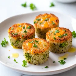- 1 cup quinoa, rinsed - 1 ½ cups broccoli florets, steamed and chopped - 1 cup sharp cheddar cheese, shredded - ½ cup breadcrumbs (whole wheat or gluten-free) - 2 large eggs - 2 tablespoons olive oil - 1 tablespoon Dijon mustard - 1 teaspoon garlic powder - 1 teaspoon onion powder - Salt and pepper to taste These ingredients come together to make tasty broccoli cheddar quinoa bites. Quinoa is a great base; it adds protein and fiber. The broccoli gives a nice crunch and vibrant color, while sharp cheddar cheese melts beautifully, creating a rich flavor. Breadcrumbs help bind everything. They also add a bit of crispiness to the bites. Eggs serve as another binder to keep them together. Olive oil adds moisture, while Dijon mustard brings a tangy kick. For seasoning, garlic powder and onion powder enhance the taste. Salt and pepper round it all out, making every bite delicious. With these simple ingredients, you can create a healthy snack everyone will love. {{ingredient_image_1}} To start, rinse 1 cup of quinoa under cold water. This step helps remove the bitter coating. Next, place the rinsed quinoa in a medium saucepan. Add 2 cups of vegetable broth. Bring it to a boil over medium-high heat. Once boiling, reduce the heat to low, cover, and let it simmer for about 15 minutes. You’ll know it's ready when the quinoa is fluffy and all the liquid is gone. After cooking, let the quinoa cool for a bit. In a large mixing bowl, combine the cooked quinoa with other ingredients. Add 1 ½ cups of chopped broccoli florets, 1 cup of shredded sharp cheddar cheese, and ½ cup of breadcrumbs. Then, crack in 2 large eggs. Pour in 2 tablespoons of olive oil and 1 tablespoon of Dijon mustard. Next, sprinkle in 1 teaspoon each of garlic powder and onion powder. Don’t forget to add salt and pepper to taste. Mix everything well until the mixture is even. Now it's time to bake! Preheat your oven to 375°F (190°C). Lightly grease a muffin tin with cooking spray or a bit of olive oil. Using a spoon or your hands, scoop the mixture into each muffin cup. Press down gently to pack the mixture. Bake in the oven for 20 to 25 minutes. You want them to turn golden brown and feel firm to the touch. After baking, let the bites cool for a few minutes before taking them out of the muffin tin. To make the best broccoli cheddar quinoa bites, focus on texture. You want them to be soft inside but crisp outside. Cook the quinoa until fluffy, and let it cool. This helps it blend well with the other ingredients. Packing the mixture in the muffin tin is key. Use a spoon or your hands to press the mix firmly into each cup. This ensures they hold their shape while baking. For a great presentation, serve these bites on a colorful platter. Add fresh herbs like parsley or chives for a nice touch. They make the dish look vibrant and appetizing. Dipping sauces can enhance your bites. Try ranch dressing for a creamy dip or a tangy yogurt sauce. Both options add extra flavor and make the bites even more enjoyable. You can easily change the spice levels in your bites. For a bit of heat, add red pepper flakes or cayenne pepper. If you prefer milder flavors, skip the extra spices. Also, feel free to swap out the cheese. While sharp cheddar works great, mozzarella or feta can bring a different taste. Experiment with what you like best! Pro Tips Use Fresh Broccoli: Fresh broccoli will provide the best flavor and texture. If using frozen, ensure it’s well-drained to prevent excess moisture. Experiment with Cheese: Try different types of cheese such as mozzarella or pepper jack for a unique twist on flavor. Make Ahead: Prepare the quinoa bites in advance and freeze them. Bake them straight from the freezer, adding a few extra minutes to the cooking time. Perfect Serving Size: For bite-sized snacks, use a mini muffin tin. For larger servings, a standard muffin tin works well. {{image_2}} You can change the vegetables in this recipe. Try using spinach or cauliflower instead of broccoli. Both will still taste great and add color. You can also swap the cheese. Use mozzarella for a milder taste or feta for a tangy kick. These small changes can keep the recipe fresh and exciting. If you want a vegan version, replace the eggs with flaxseed meal or applesauce. Mix one tablespoon of flaxseed meal with three tablespoons of water for each egg. For cheese, use a vegan option and choose vegan breadcrumbs. This way, everyone can enjoy these tasty bites. To make these bites gluten-free, pick gluten-free breadcrumbs. They still provide the same crunch and texture. You might also want to adjust the seasonings. Some people may need to avoid certain spices. Always check ingredients for dietary needs. Making these simple swaps can make your dish safe and delicious for everyone. To store leftovers, place the bites in an airtight container. Keep them in the fridge. They will stay fresh for about 3 to 5 days. Make sure to let them cool before sealing. If you want to freeze quinoa bites, first, let them cool completely. Place them in a single layer on a baking sheet. Freeze for about an hour until firm. Then, transfer them to a freezer-safe bag. They can last up to 3 months. To reheat, bake them at 350°F (175°C) for 15-20 minutes. You can also use a microwave for quick heating. You can add the leftover bites to salads for extra protein. They also make a great filling for wraps. If you want a quick snack, enjoy them with some yogurt dip. You can even crumble them over pasta for a fun twist. Broccoli Cheddar Quinoa Bites last about 4 to 5 days in the fridge. To keep them fresh, store them in an airtight container. Make sure they cool completely before sealing. This prevents moisture buildup, which can make them soggy. Yes, you can make these bites ahead of time. Prepare them and store them in the fridge for up to two days. You can also freeze them for longer storage. To freeze, place them in a single layer on a baking sheet. Once frozen, transfer them to a freezer bag. They are great for meal prep. You can use rice, farro, or millet as a substitute for quinoa. Cook these grains according to package directions. Each option brings its own flavor and texture. Rice is soft, while farro adds a chewy bite. Choose based on your taste. Yes, these bites are great for kids! They love the cheesy flavor. To make them even kid-friendlier, you can reduce the onion and garlic powders. You can also use mild cheese instead of sharp cheddar. This makes the bites softer and less intense in flavor. This blog post covered how to make Broccoli Cheddar Quinoa Bites. We explored the main ingredients, including quinoa and cheese. You learned the step-by-step process to mix and bake the bites. I shared useful tips to perfect them and ideas for variations. Remember, you can make these bites your own by swapping ingredients or adjusting flavors. Enjoy these tasty bites as snacks or meals. They are healthy and fun to make!