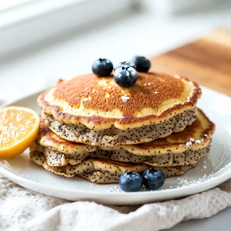To make lemon poppy seed pancakes, you need the following items: - 1 cup all-purpose flour - 2 tablespoons poppy seeds - 2 teaspoons baking powder - 1/4 teaspoon salt - 1 tablespoon sugar - 1 cup buttermilk - 1 large egg - 2 tablespoons melted butter - Zest of 1 lemon - 2 tablespoons lemon juice - Extra butter or oil for the pan These ingredients create the perfect balance of zest and crunch. The poppy seeds add a nice texture, while the lemon gives a bright flavor. Fresh ingredients make a big difference. Use fresh lemons for zest and juice. They will boost the flavor. Also, check your baking powder. If it's old, it may not rise well. Fresh buttermilk is key, too. This helps keep pancakes light and fluffy. If you don't have buttermilk, you can use regular milk. Add a teaspoon of vinegar or lemon juice to it. Let it sit for five minutes. This will mimic buttermilk. For gluten-free pancakes, swap all-purpose flour with a gluten-free blend. You can also use honey instead of sugar for a natural sweet taste. Just remember, different swaps can change the taste and texture a bit. {{ingredient_image_1}} Start by gathering your dry ingredients. You'll need: - 1 cup all-purpose flour - 2 tablespoons poppy seeds - 2 teaspoons baking powder - 1/4 teaspoon salt - 1 tablespoon sugar In a large mixing bowl, whisk these ingredients together. Make sure they mix well. This helps the pancakes rise and taste great. Mixing them first keeps the baking powder even. Now, let's mix the wet ingredients. You will need: - 1 cup buttermilk - 1 large egg - 2 tablespoons melted butter - Zest of 1 lemon - 2 tablespoons lemon juice In a separate bowl, add the buttermilk, egg, melted butter, lemon zest, and lemon juice. Whisk until smooth. The zest and juice give a bright flavor. Heat your skillet or griddle over medium heat. Add a bit of butter or oil to coat the surface. Once hot, pour about 1/4 cup of batter for each pancake. Cook until bubbles form on the surface, which takes about 2-3 minutes. Flip the pancake and cook for another 2-3 minutes until golden brown. Repeat this with the remaining batter. Don't forget to add more butter or oil as needed. Serve your pancakes warm. They taste amazing with extra lemon zest, powdered sugar, or honey. Enjoy this delightful breakfast! To make fluffy pancakes, be gentle when mixing. After combining wet and dry ingredients, stir just until they blend. Overmixing can lead to tough pancakes. It is okay to have some lumps in the batter. This keeps your pancakes soft and airy. The right heat makes a big difference. Preheat your skillet on medium heat. If it is too hot, pancakes can burn outside but stay raw inside. Use a little butter or oil to coat the skillet. This helps pancakes release easily and adds flavor. Cook until bubbles form on top, then flip carefully. You want a golden brown color on both sides. Serve your pancakes warm for the best taste. I love adding a sprinkle of lemon zest on top. Fresh blueberries also add a nice touch. A dusting of powdered sugar or a drizzle of honey makes them even sweeter. You can try maple syrup or whipped cream, too. Stack them high for a great presentation! Pro Tips Use Fresh Lemon Zest: For the best flavor, use fresh lemon zest instead of bottled lemon juice. It adds a bright, natural citrus aroma to your pancakes. Check Your Baking Powder: Ensure your baking powder is fresh for optimal rise. If unsure, test it by adding a teaspoon to hot water; it should bubble vigorously. Don't Overmix the Batter: Gently mix the wet and dry ingredients until just combined. Overmixing can lead to tough pancakes, so a few lumps are okay! Keep Pancakes Warm: To keep pancakes warm while cooking the rest of the batch, place them on a baking sheet in a low oven (around 200°F or 90°C) until ready to serve. {{image_2}} You can make gluten-free lemon poppy seed pancakes easily. Use gluten-free flour instead of regular flour. Many brands offer blends that work well in pancakes. Just follow the same steps in the recipe. The taste remains bright and zesty with a nice crunch from the poppy seeds. Want to add a twist? You can mix in fruit or nuts. Blueberries add sweetness and extra flavor. Chopped walnuts or almonds give a nice crunch. Just fold them into the batter gently. This keeps your pancakes light and fluffy while adding your favorite tastes. Spice up your pancakes with different flavors. A pinch of cinnamon or nutmeg adds warmth to the dish. For a tropical touch, try adding coconut flakes. You can also experiment with cardamom for a unique taste. Mix and match spices to find your favorite combo. To keep leftover pancakes fresh, stack them neatly. Place parchment paper between each pancake. Then, store them in an airtight container. This method prevents sticking and keeps them moist. You can store pancakes in the fridge for up to three days. If you want to keep them longer, consider freezing. Freezing is a great way to enjoy pancakes later. Allow the pancakes to cool completely before freezing. Once cool, stack them with parchment paper between each layer. Place the stack in a freezer bag. Remove as much air as possible before sealing. You can freeze pancakes for up to two months. This makes breakfast quick and easy! Reheating pancakes is simple and quick. You can use several methods. For the microwave, place pancakes on a plate and cover with a damp paper towel. Heat for 20-30 seconds. This keeps them soft. For the oven, preheat to 350°F (175°C). Place pancakes on a baking sheet and cover with foil. Heat for about 10 minutes. If you prefer, you can also reheat them in a skillet. Just add a little butter over low heat until warmed through. Yes, you can use regular milk. To mimic buttermilk, add one tablespoon of lemon juice or vinegar to a cup of milk. Let it sit for five minutes. This will give your pancakes a nice tang. Buttermilk adds richness and helps with fluffiness. If you have buttermilk, I recommend using it. To make fluffier pancakes, use fresh baking powder. Make sure your batter is slightly lumpy; overmixing can make them dense. Also, allow the batter to rest for about five minutes. This will help the pancakes rise better when cooked. Lemon poppy seed pancakes come from the classic lemon poppy seed cake. They blend bright lemon flavor with the crunch of poppy seeds. This flavor combination is popular in many cultures. It’s especially loved in American and European cuisines as a spring treat. Yes, you can prepare pancake batter ahead of time. Just mix the dry and wet ingredients separately, then combine them when ready to cook. Keep the batter in the fridge for up to 24 hours. Give it a gentle stir before cooking, as it may thicken. Now that you know the key ingredients and steps for making delicious pancakes, you're ready to whip some up. Remember to use fresh ingredients for the best taste and don’t be afraid to get creative with flavors and toppings. Keep the tips in mind to achieve that light, fluffy texture we all love. Lastly, store any leftovers properly so you can enjoy them later. With these details, you can make the perfect pancakes every time. Enjoy your cooking!