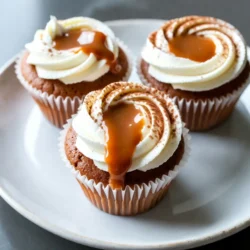 To make Caramel Macchiato Cupcakes, you need the following items: - 1 ½ cups all-purpose flour - 1 cup granulated sugar - ½ cup unsalted butter, softened - 2 large eggs - ½ cup milk - 1 tablespoon vanilla extract - 2 teaspoons baking powder - ½ teaspoon salt - 1 cup brewed espresso or strong coffee, cooled - ½ cup caramel sauce (store-bought or homemade) - Whipped cream, for topping - Extra caramel sauce, for drizzling These ingredients blend to create a soft, coffee-flavored cake with a sweet caramel center. The balance between the espresso and caramel gives these cupcakes a rich and delightful taste. Using quality coffee will enhance the flavor, making each bite satisfying. Make sure to gather everything before you start. This helps the process go smoothly. You’ll love how simple it is to bring these flavors together. Let your creativity shine as you prepare these delightful treats! {{ingredient_image_1}} First, preheat your oven to 350°F (175°C). This step is key for even baking. Next, line a standard muffin tin with cupcake liners. This helps to keep your cupcakes from sticking and makes cleanup easier. In a large mixing bowl, add the softened butter and granulated sugar. Use an electric mixer to beat them together until light and fluffy, which takes about 2-3 minutes. Next, add the eggs one at a time. Mix well after each addition. Then, stir in the vanilla extract for added flavor. In another bowl, whisk together the flour, baking powder, and salt. This helps to combine the dry ingredients evenly. Gradually add this dry mix to the wet ingredients. Alternate adding the milk and cooled coffee. Start and end with the dry mix. Mix until just combined to keep your cupcakes light. Now, fill the cupcake liners about 2/3 full with the batter. Bake in your preheated oven for 18-20 minutes. To check if they are done, insert a toothpick in the center. If it comes out clean, they are ready. Once baked, let the cupcakes cool in the tin for 5 minutes. Then, transfer them to a wire rack to cool completely. After they are cool, use a small knife or corer to create a small hole in the center of each cupcake. Fill these holes with caramel sauce for a sweet surprise. Top each cupcake with a generous dollop of whipped cream. Finally, drizzle some extra caramel sauce on top for a beautiful finish. Enjoy these delightful treats! To get soft and fluffy cupcakes, start with room temperature ingredients. This means your butter, eggs, and milk should not be cold. Mixing warm and cold can lead to dense cupcakes. Use proper mixing techniques. When you mix the batter, do it gently. Overmixing can make the cupcakes tough. Mix until you see no dry flour left. Garnishing makes your cupcakes shine. I suggest adding a sprinkle of cocoa powder or crushed coffee beans on top of the whipped cream. It adds nice texture and looks pretty. When it comes to caramel, you have two choices. You can use store-bought caramel for quick prep. But, if you have time, make homemade caramel. It tastes richer and adds a personal touch. Pro Tips Use Fresh Espresso: For the best flavor, use freshly brewed espresso instead of instant coffee. This will enhance the coffee taste in your cupcakes. Cool Completely: Make sure the cupcakes are completely cool before filling them with caramel sauce to prevent it from melting and oozing out. Don’t Overmix: When combining wet and dry ingredients, mix until just combined to keep the cupcakes light and fluffy. Presentation Matters: Garnish with coffee beans or cocoa powder on the whipped cream for a beautiful finish that impresses your guests. {{image_2}} You can change the coffee flavor by picking different types or strengths. For a milder taste, use brewed regular coffee. If you want a bolder flavor, espresso is the way to go. You can also mix different coffee beans. Try using dark roast for a rich, deep flavor. For a lighter touch, stick with medium roast. Each type will give your cupcakes a unique twist. If you need gluten-free cupcakes, swap the all-purpose flour for a gluten-free blend. Make sure the mix is suitable for baking. You can also use almond flour or oat flour for a nutty taste. For vegan cupcakes, switch the eggs for flax eggs. Mix one tablespoon of flaxseed meal with three tablespoons of water. Let it sit for a few minutes to thicken. You can replace the butter with coconut oil or vegan butter. Use plant-based milk in place of regular milk. You can add chocolate for a mocha flavor. Mix in cocoa powder with the dry ingredients. A tablespoon or two will do wonders. Want to spice it up? Add a pinch of cinnamon or nutmeg to the batter. These spices will warm your cupcakes and add depth. You can even top the whipped cream with cocoa powder or crushed coffee beans for extra flair. To keep your caramel macchiato cupcakes fresh, store them at room temperature. Place them in an airtight container. This helps maintain their moisture and flavor. If you have leftovers, they can stay good for 2-3 days. Avoid putting them in direct sunlight. For better freshness, you can refrigerate them. Wrap each cupcake in plastic wrap. Then, place them in a sealed container. This helps keep them from drying out. In the fridge, they will last about a week. If you want to store your cupcakes for a longer time, freezing is a great option. First, let the cupcakes cool completely. Then, flash freeze them by placing them on a baking sheet. This prevents them from sticking together. Once they are frozen, wrap each cupcake in plastic wrap. Then, place them in a freezer-safe bag or container. Make sure to label them with the date. They can stay frozen for up to three months. To thaw, take them out of the freezer. Let them sit at room temperature for about an hour. This way, they will regain their soft texture. You can add fresh whipped cream and caramel sauce before serving. Enjoy! To boost the coffee taste in your cupcakes, you can add more brewed espresso or strong coffee. Start by increasing the amount from 1 cup to 1 ½ cups. You can also use coffee granules for a stronger flavor, mixing about 1-2 tablespoons into the dry ingredients. This method gives your cupcakes that rich coffee kick you want. Yes, you can use various milk types in this recipe. Almond milk, oat milk, or soy milk all work well. Each type adds its own flavor twist, making your cupcakes unique. If you prefer creaminess, try using whole milk or heavy cream for a richer taste. These cupcakes stay fresh for about 2-3 days at room temperature. Just keep them in an airtight container. If you store them in the fridge, they can last up to a week. However, they may dry out a bit, so enjoy them quicker for the best taste! You now know how to make delicious coffee cupcakes from scratch. We covered the key ingredients, step-by-step instructions, and tips for perfect results. You can add your twist with flavors or dietary changes. Remember to store them right so they stay fresh longer. Enjoy baking, and share these treats with friends or family. You’ll impress everyone with your tasty creations!
