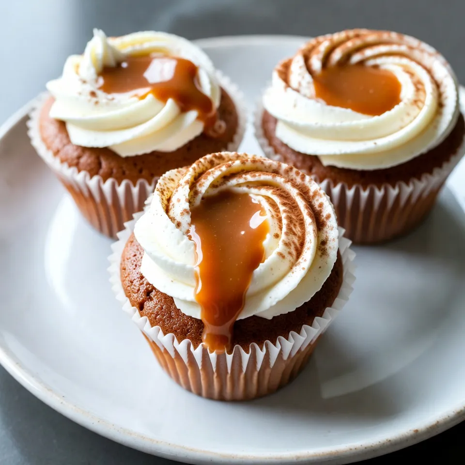 To make Caramel Macchiato Cupcakes, you need the following items: - 1 ½ cups all-purpose flour - 1 cup granulated sugar - ½ cup unsalted butter, softened - 2 large eggs - ½ cup milk - 1 tablespoon vanilla extract - 2 teaspoons baking powder - ½ teaspoon salt - 1 cup brewed espresso or strong coffee, cooled - ½ cup caramel sauce (store-bought or homemade) - Whipped cream, for topping - Extra caramel sauce, for drizzling These ingredients blend to create a soft, coffee-flavored cake with a sweet caramel center. The balance between the espresso and caramel gives these cupcakes a rich and delightful taste. Using quality coffee will enhance the flavor, making each bite satisfying. Make sure to gather everything before you start. This helps the process go smoothly. You’ll love how simple it is to bring these flavors together. Let your creativity shine as you prepare these delightful treats! {{ingredient_image_1}} First, preheat your oven to 350°F (175°C). This step is key for even baking. Next, line a standard muffin tin with cupcake liners. This helps to keep your cupcakes from sticking and makes cleanup easier. In a large mixing bowl, add the softened butter and granulated sugar. Use an electric mixer to beat them together until light and fluffy, which takes about 2-3 minutes. Next, add the eggs one at a time. Mix well after each addition. Then, stir in the vanilla extract for added flavor. In another bowl, whisk together the flour, baking powder, and salt. This helps to combine the dry ingredients evenly. Gradually add this dry mix to the wet ingredients. Alternate adding the milk and cooled coffee. Start and end with the dry mix. Mix until just combined to keep your cupcakes light. Now, fill the cupcake liners about 2/3 full with the batter. Bake in your preheated oven for 18-20 minutes. To check if they are done, insert a toothpick in the center. If it comes out clean, they are ready. Once baked, let the cupcakes cool in the tin for 5 minutes. Then, transfer them to a wire rack to cool completely. After they are cool, use a small knife or corer to create a small hole in the center of each cupcake. Fill these holes with caramel sauce for a sweet surprise. Top each cupcake with a generous dollop of whipped cream. Finally, drizzle some extra caramel sauce on top for a beautiful finish. Enjoy these delightful treats! To get soft and fluffy cupcakes, start with room temperature ingredients. This means your butter, eggs, and milk should not be cold. Mixing warm and cold can lead to dense cupcakes. Use proper mixing techniques. When you mix the batter, do it gently. Overmixing can make the cupcakes tough. Mix until you see no dry flour left. Garnishing makes your cupcakes shine. I suggest adding a sprinkle of cocoa powder or crushed coffee beans on top of the whipped cream. It adds nice texture and looks pretty. When it comes to caramel, you have two choices. You can use store-bought caramel for quick prep. But, if you have time, make homemade caramel. It tastes richer and adds a personal touch. Pro Tips Use Fresh Espresso: For the best flavor, use freshly brewed espresso instead of instant coffee. This will enhance the coffee taste in your cupcakes. Cool Completely: Make sure the cupcakes are completely cool before filling them with caramel sauce to prevent it from melting and oozing out. Don’t Overmix: When combining wet and dry ingredients, mix until just combined to keep the cupcakes light and fluffy. Presentation Matters: Garnish with coffee beans or cocoa powder on the whipped cream for a beautiful finish that impresses your guests. {{image_2}} You can change the coffee flavor by picking different types or strengths. For a milder taste, use brewed regular coffee. If you want a bolder flavor, espresso is the way to go. You can also mix different coffee beans. Try using dark roast for a rich, deep flavor. For a lighter touch, stick with medium roast. Each type will give your cupcakes a unique twist. If you need gluten-free cupcakes, swap the all-purpose flour for a gluten-free blend. Make sure the mix is suitable for baking. You can also use almond flour or oat flour for a nutty taste. For vegan cupcakes, switch the eggs for flax eggs. Mix one tablespoon of flaxseed meal with three tablespoons of water. Let it sit for a few minutes to thicken. You can replace the butter with coconut oil or vegan butter. Use plant-based milk in place of regular milk. You can add chocolate for a mocha flavor. Mix in cocoa powder with the dry ingredients. A tablespoon or two will do wonders. Want to spice it up? Add a pinch of cinnamon or nutmeg to the batter. These spices will warm your cupcakes and add depth. You can even top the whipped cream with cocoa powder or crushed coffee beans for extra flair. To keep your caramel macchiato cupcakes fresh, store them at room temperature. Place them in an airtight container. This helps maintain their moisture and flavor. If you have leftovers, they can stay good for 2-3 days. Avoid putting them in direct sunlight. For better freshness, you can refrigerate them. Wrap each cupcake in plastic wrap. Then, place them in a sealed container. This helps keep them from drying out. In the fridge, they will last about a week. If you want to store your cupcakes for a longer time, freezing is a great option. First, let the cupcakes cool completely. Then, flash freeze them by placing them on a baking sheet. This prevents them from sticking together. Once they are frozen, wrap each cupcake in plastic wrap. Then, place them in a freezer-safe bag or container. Make sure to label them with the date. They can stay frozen for up to three months. To thaw, take them out of the freezer. Let them sit at room temperature for about an hour. This way, they will regain their soft texture. You can add fresh whipped cream and caramel sauce before serving. Enjoy! To boost the coffee taste in your cupcakes, you can add more brewed espresso or strong coffee. Start by increasing the amount from 1 cup to 1 ½ cups. You can also use coffee granules for a stronger flavor, mixing about 1-2 tablespoons into the dry ingredients. This method gives your cupcakes that rich coffee kick you want. Yes, you can use various milk types in this recipe. Almond milk, oat milk, or soy milk all work well. Each type adds its own flavor twist, making your cupcakes unique. If you prefer creaminess, try using whole milk or heavy cream for a richer taste. These cupcakes stay fresh for about 2-3 days at room temperature. Just keep them in an airtight container. If you store them in the fridge, they can last up to a week. However, they may dry out a bit, so enjoy them quicker for the best taste! You now know how to make delicious coffee cupcakes from scratch. We covered the key ingredients, step-by-step instructions, and tips for perfect results. You can add your twist with flavors or dietary changes. Remember to store them right so they stay fresh longer. Enjoy baking, and share these treats with friends or family. You’ll impress everyone with your tasty creations!