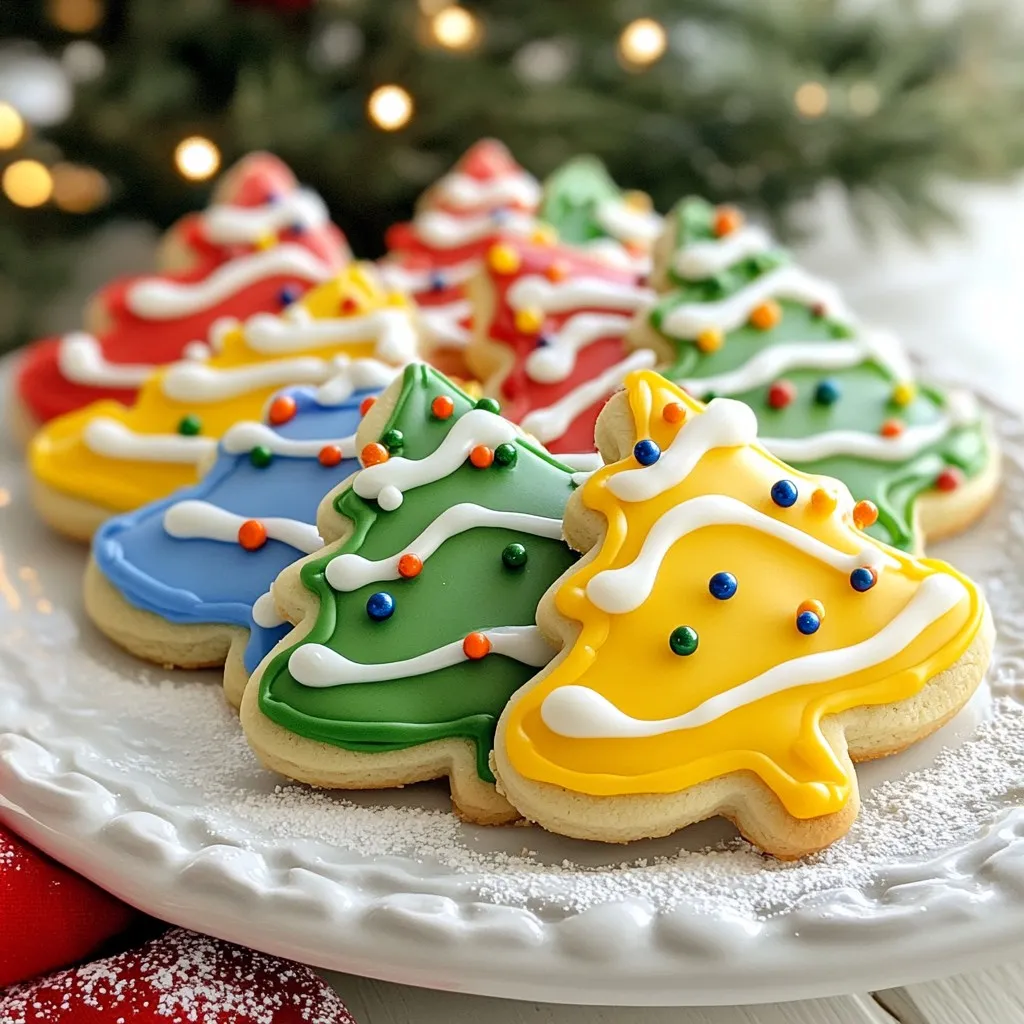 To make these festive cookies, gather these key ingredients: - 2 ¾ cups all-purpose flour - 1 teaspoon baking powder - ½ teaspoon baking soda - ¼ teaspoon salt - 1 cup unsalted butter, softened - 1 ½ cups granulated sugar - 1 large egg - 1 teaspoon vanilla extract - 1 teaspoon almond extract These ingredients create a soft and tasty base for your cookies. The butter and sugar blend well for a light, fluffy dough. The extracts add a lovely flavor that makes each bite special. For icing and decoration, you will need: - 2 cups powdered sugar (for icing) - 4 tablespoons milk (for icing) - Food coloring (red, green, blue, yellow, orange) - Sprinkles (for decoration) The icing brings your cookies to life! Bright colors and sprinkles add fun and cheer. You can mix and match colors to create unique designs. Here’s what you need to bake these cookies: - Oven - Baking sheets - Parchment paper - Mixing bowls - Electric mixer - Cookie cutters (Christmas lights shape or any festive shape) - Rolling pin - Piping bags or small spatula These tools make your baking process smooth and fun. Having everything ready sets you up for success! {{ingredient_image_1}} First, preheat your oven to 350°F (175°C). This step is key for even baking. While the oven warms, grab a medium bowl. In this bowl, whisk together the flour, baking powder, baking soda, and salt. This mixture is your dry base. Set it aside for now. Next, take a large bowl. Here, mix the softened butter and granulated sugar. Use an electric mixer for this. Beat them until the mixture gets light and fluffy. This will take about 2-3 minutes. Once that is done, add in the egg, vanilla extract, and almond extract. Mix again until everything is well combined. Now, it’s time to bring the mixtures together. Gradually add the dry mix into the wet mix. Stir until you form a smooth dough. You should not see any dry flour. Now that you have your dough ready, it's time to shape it. Lightly flour your work surface. Take the dough and roll it out to about ¼ inch thick. Use light pressure to avoid sticking. Next, grab a cookie cutter shaped like Christmas lights or any fun shape. Cut out cookies and place them on the prepared baking sheets. Make sure to space them about 2 inches apart. This space gives them room to spread while baking. Now, it’s time to bake! Place your baking sheets in the oven. Bake the cookies for 8-10 minutes. Keep an eye on them. You want the edges to turn lightly golden. Once baked, take them out and let them cool on the baking sheets for a few minutes. After that, transfer the cookies to a wire rack. Allow them to cool completely before decorating. This cooling step is crucial for the icing to stick well. To get soft, chewy cookies, use room-temperature butter. Cream it well with sugar until fluffy. This step is key. Mix dry ingredients carefully. Over-mixing can make cookies tough. Roll the dough evenly to about ¼ inch thick. This thickness helps them bake evenly. Watch them closely in the oven. They should be light golden at the edges. I love using piping bags for icing. They give you control and neat lines. Start with a base layer of icing. Let it dry before adding more details. For a smooth look, use a spatula to spread icing. If you want a fun texture, try using a fork or knife. Just create swirls or zigzags! Sprinkles add a festive touch. Add them while the icing is wet for better sticking. Get creative with colors! Use food coloring to make bright shades. Divide icing into bowls before adding colors. Mix well to get the right shade. For a fun twist, add edible glitter or themed sprinkles. You can choose colors to match your holiday theme. Think red and green for Christmas! Don't hesitate to experiment; it's all about fun. Pro Tips Chill the Dough: For best results, chill the dough for at least 30 minutes before rolling it out. This helps the cookies maintain their shape while baking. Use Piping Bags: For more precise icing designs, use piping bags fitted with different tips. This allows you to create intricate details on your cookies. Mix Colors Well: When adding food coloring to your icing, mix thoroughly to ensure an even color throughout. This will give your cookies a professional look. Store Properly: Store the decorated cookies in an airtight container at room temperature to keep them fresh. They can last for up to a week! {{image_2}} You can change the flavor of your sugar cookies. Start by adding zest from citrus fruits like lemon or orange. This adds a fresh and bright taste. Another great option is to use different extracts. Instead of vanilla, try peppermint or coconut for a twist. You can also mix in spices like cinnamon or nutmeg for a warm flavor. While colored icing is fun, you can experiment with other types. Try using royal icing for a smooth finish. It hardens well and is perfect for detailed designs. You can also use chocolate ganache for a rich, decadent touch. Simply melt chocolate and mix in cream until smooth. For a fruity flavor, consider using fruit preserves as icing. Make your cookies even more festive! You can add mini chocolate chips as "bulbs" on your lights. Use nuts or dried fruit to create unique patterns. Consider adding edible glitter for a sparkling touch. You can also shape your cookies into other holiday symbols, like trees or stars, for variety. These ideas keep your cookie decorating fun and creative. To keep your Christmas lights sugar cookies fresh, store them in an airtight container. Layer the cookies with parchment paper to prevent sticking. This method helps keep the cookies soft and tasty. Ideally, enjoy them within a week for the best flavor. You can freeze these cookies if you want to save some for later. First, let the cookies cool completely. Then, place them in a single layer on a baking sheet. Freeze for about an hour until firm. After that, transfer the cookies to a freezer-safe bag. They can last up to three months in the freezer! To maintain freshness, keep your cookies in a cool, dry place. Avoid direct sunlight or heat sources. If you have decorated cookies, wait until the icing hardens fully before stacking them. This way, your festive treats stay pretty and delicious! Yes, you can make the dough ahead of time. After mixing the dough, wrap it tightly in plastic wrap. Chill it in the fridge for up to two days. This way, you can bake fresh cookies when you’re ready. Chilling helps the flavors blend well and makes rolling easier. Store your decorated cookies in an airtight container. Use parchment paper between layers to prevent sticking. Keep them in a cool, dry place. Avoid stacking them too high, or the icing might get damaged. They will stay fresh at room temperature for about a week. For smooth icing, mix powdered sugar with milk. Start with two cups of sugar and four tablespoons of milk. Stir until it’s smooth. If it’s too thick, add a bit more milk. If it’s too runny, add more powdered sugar. Aim for a consistency that flows but holds its shape. In this post, we covered the essential ingredients for Christmas lights sugar cookies, from the main elements to fun decorations. I provided step-by-step instructions to help you bake and shape those cookies perfectly. We also shared tips to achieve the best cookie texture and decorating techniques. Finally, I included storage tips for keeping your cookies fresh. Baking these cookies is a fun way to spread joy during the holidays. Enjoy the process and get creative!