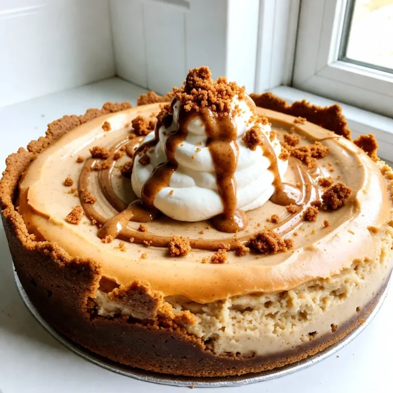 To make a delicious cookie butter cheesecake, you need the following ingredients: - Crust: - 1 ½ cups graham cracker crumbs - ½ cup unsalted butter, melted - Filling: - 1 cup cookie butter - 16 oz cream cheese, softened - ¾ cup granulated sugar - 2 large eggs - 1 tsp vanilla extract - Pinch of salt - Topping: - 1 cup heavy cream - ¼ cup powdered sugar You can add some fun touches to your cheesecake: - Drizzle extra cookie butter on top for more flavor. - Sprinkle crushed cookies around the edges for a crunchy look. - Try different cookie butter flavors for a unique twist. These ingredients and toppings make this cheesecake a creamy delight! {{ingredient_image_1}} Start by preheating your oven to 350°F (175°C). In a mixing bowl, combine 1 ½ cups of graham cracker crumbs with ½ cup of melted unsalted butter. Mix well until it looks like wet sand. Next, press this mixture firmly into the bottom of a 9-inch springform pan. This forms your crust. Bake it for 8-10 minutes, then take it out and let it cool. In a large bowl, beat 16 oz of softened cream cheese with ¾ cup of granulated sugar. Mix until it is smooth and creamy, which takes about 2 minutes. Then, add 1 cup of cookie butter and mix until fully combined. Crack in 2 large eggs, adding them one at a time. Mix on low speed after each egg. Don’t forget to stir in 1 tsp of vanilla extract and a pinch of salt. Keep mixing until the filling is completely smooth. Pour the creamy cheesecake mixture over the cooled crust. Use a spatula to smooth the top. Place the cheesecake in the oven and bake for 45-50 minutes. You want the edges to be firm, while the center should jiggle just a bit. After baking, turn off the oven and let the cheesecake cool inside for 1 hour with the door slightly ajar. After that, refrigerate it for at least 4 hours or overnight for the best flavor. To avoid cracks during baking, follow these steps: - Bake on low heat: Keep the oven at a steady temperature. High heat can create cracks. - Use a water bath: Place the cheesecake pan in a larger pan filled with water while baking. This keeps the cheesecake moist. Room temperature ingredients are key. Here’s why: - Easier mixing: Softened cream cheese blends smoothly with sugar. You get a creamy texture. - Better emulsification: Room temperature eggs mix in easily. This helps avoid lumps. Pair your cheesecake with tasty beverages. Here are some ideas: - Coffee: A warm cup of coffee balances the sweetness. - Tea: A light herbal tea complements the flavors well. Garnishes add flair. Consider these options: - Extra cookie butter: Drizzle it over the top for a rich touch. - Crushed cookies: Sprinkle them around the edges for crunch and color. These tips will help you create a stunning, creamy cookie butter cheesecake. Enjoy every bite! Pro Tips Chill Before Serving: For the best texture and flavor, make sure to chill the cheesecake for at least 4 hours or overnight. This allows the flavors to meld beautifully. Use Room Temperature Ingredients: Ensure your cream cheese and eggs are at room temperature before mixing. This helps achieve a smoother batter and prevents lumps. Check for Doneness: The cheesecake should be set around the edges but still slightly jiggly in the center. It will continue to firm up while cooling. Decorate with Care: When topping with whipped cream and cookie crumbs, use a piping bag for a professional look. Drizzle cookie butter artfully for an appealing presentation. {{image_2}} You can make your cookie butter cheesecake even more special. Try adding spices like cinnamon or nutmeg. A dash of almond extract can add a nice twist too. These flavors mix well with cookie butter's sweetness. You can also explore different cookie butter flavors. Brands now offer chocolate, speculoos, or even pumpkin spice. Each brings a new taste to your cheesecake. If you need a gluten-free crust, use gluten-free graham crackers. Crush them just like regular ones. Mix with melted butter and press into the pan. For dairy-free options, swap cream cheese with a dairy-free cream cheese. Use coconut or almond milk for the heavy cream. These swaps keep the cheesecake creamy and delicious. To keep your cookie butter cheesecake fresh, you should store it in the fridge. Use an airtight container to cover the cheesecake. This helps prevent any odors from other foods affecting its taste. In the fridge, your cheesecake will last for about 5 to 7 days. If you want to keep the cheesecake longer, freezing is a great option. First, wrap the cheesecake tightly in plastic wrap. Then, place it in a freezer-safe container or bag. This protects it from freezer burn. When you are ready to eat it, take it out and thaw in the fridge overnight. This method helps keep the texture creamy and smooth. Avoid thawing at room temperature, as it may cause the cheesecake to become too soft. Yes, you can use homemade cookie butter. It adds a personal touch. If you make it, ensure it's smooth and creamy. You want the same texture as store-bought. Using homemade can give your cheesecake a fresh flavor. Just remember to measure it carefully, just like the recipe states. If your cheesecake cracks, don’t worry. You can fix it! First, try baking at a lower temperature next time. This helps it bake evenly. If it’s already cracked, you can cover it with whipped cream or a fruit topping. This hides the crack and adds taste. Also, letting it cool slowly helps prevent cracks. Yes, you can make this cheesecake ahead of time. It actually tastes better the next day! Make it a day before your event. After baking, cool it and refrigerate. This allows the flavors to blend. Just remember to add the whipped cream right before serving for the best look and taste. This guide covered all you need to make a delicious cheesecake. We explored the ingredients, step-by-step instructions, and tips to ensure your dessert turns out creamy. Don’t forget about variations and storage options to make your cheesecake easier and more enjoyable. Trying different flavors and serving ideas can make your cheesecake unique. Follow these techniques, and you'll bake a cheesecake that impresses everyone. Enjoy every slice!