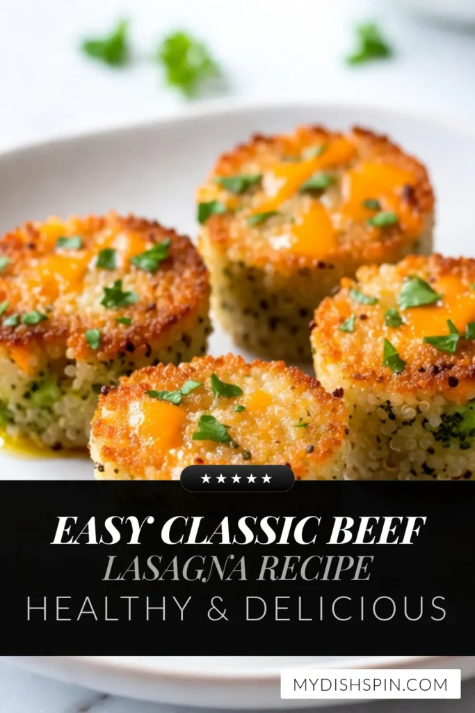 Looking for delicious and nutritious snacks? Try these Broccoli Cheddar Quinoa Bites! Packed with flavor and made from healthy ingredients, they are perfect as vegetarian snacks or gluten-free appetizers. This easy quinoa bites recipe is a great way to sneak in veggies and protein. Ideal for meal prep, these bites can be served warm or chilled. Save this recipe for a tasty treat! #HealthySnacks #VegetarianRecipes #GlutenFree #QuinoaBites