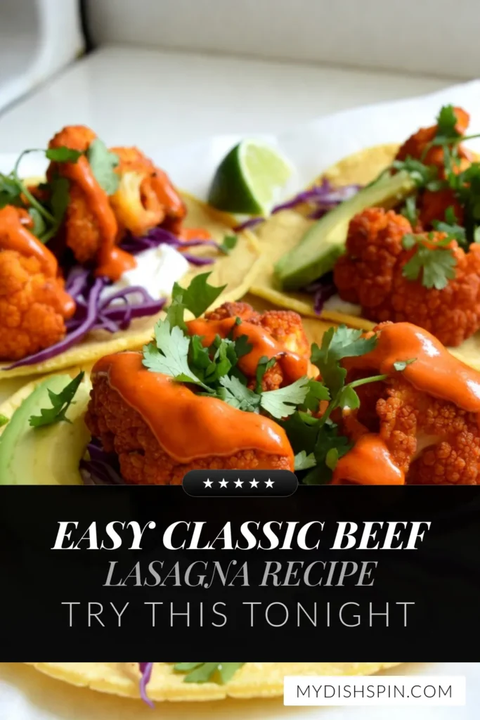 Enjoy a flavorful twist on taco night with these Buffalo Cauliflower Tacos! Perfect for a quick meal, this recipe features spicy, crispy cauliflower coated in buffalo sauce, wrapped in warm corn tortillas. These vegan taco recipes are not only delicious but also great for healthy cauliflower dishes lovers. Dive into this easy taco night idea that’s sure to impress! Try it tonight and save for later! #BuffaloCauliflowerTacos #VeganTacoRecipes #HealthyCauliflowerDishes #SpicyCauliflowerRecipes