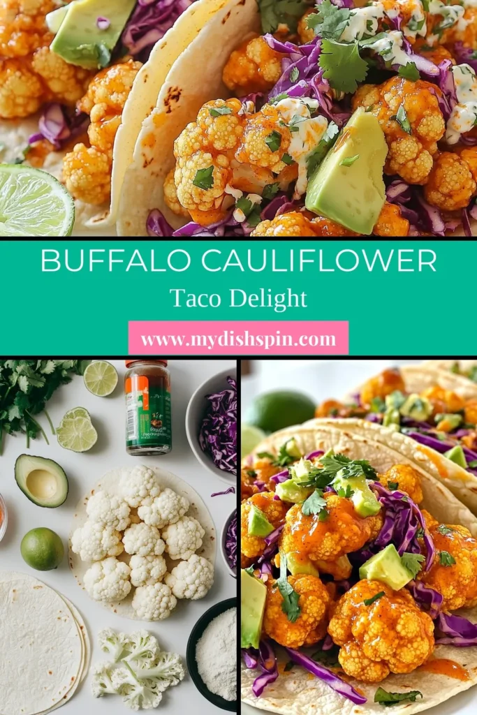 Dive into these mouthwatering Buffalo Cauliflower Tacos, the perfect vegan taco recipe for spice lovers! With crispy baked spicy cauliflower, fresh avocado, and a zesty cabbage slaw, these healthy tacos pack a flavor punch without the guilt. Easy to make and full of vibrant ingredients, this cauliflower recipe will impress everyone at your table. Try this recipe today and elevate your taco game! Save and share! #BuffaloCauliflowerTacos #VeganTacoRecipe #HealthyTacos #CauliflowerRecipe