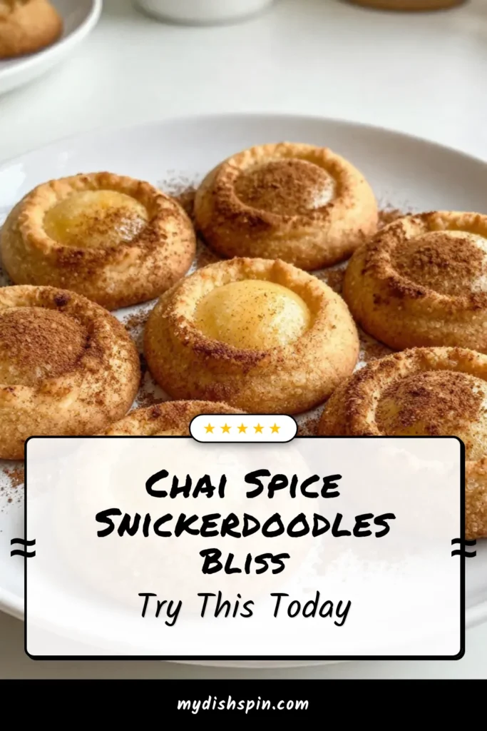 Indulge in the warmth of Chai Spice Snickerdoodles! This spiced cookie recipe combines the rich flavors of chai with the classic buttery goodness of snickerdoodles. Perfect for any occasion, our quick and easy chai cookies recipe will become your favorite treat. Discover delicious snickerdoodle variations and learn how to make snickerdoodles your family will love. Try this simple recipe and save it for later! #ChaiSpiceSnickerdoodles #ChaiCookiesRecipe #SpicedCookieRecipe #SnickerdoodleVariations