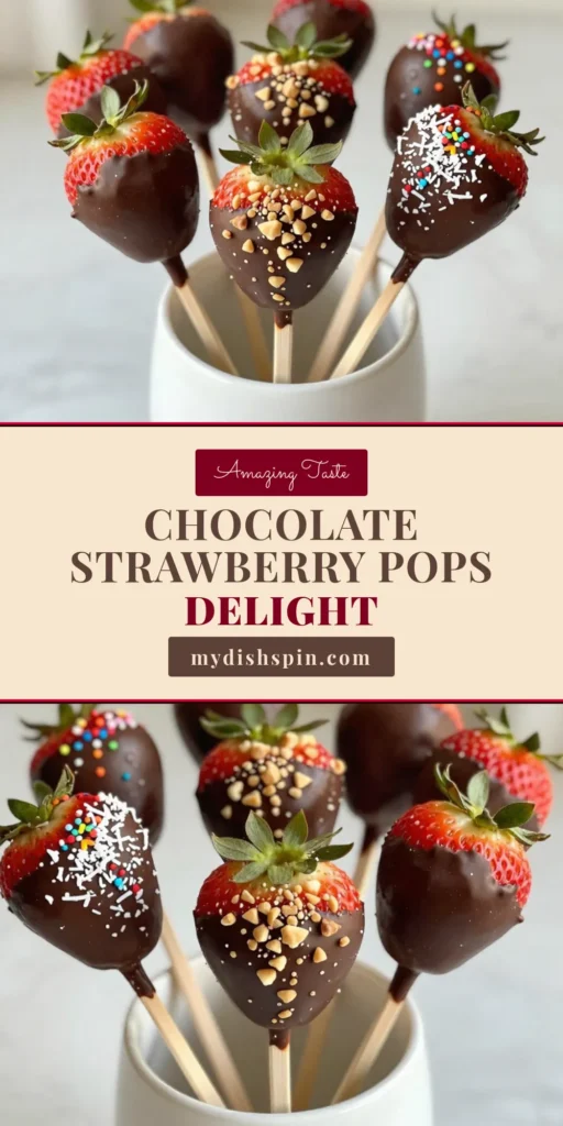 Indulge in these irresistible chocolate covered strawberry pops, the perfect easy chocolate strawberry recipe for any occasion. These delicious chocolate strawberry desserts are a fantastic way to enjoy homemade strawberry treats. Ideal as party snacks, chocolate strawberries will impress your guests and satisfy sweet cravings. Follow this simple recipe and elevate your dessert game! Save this post for your next celebration! #ChocolateCoveredStrawberries #EasyRecipes #PartySnacks #DessertIdeas