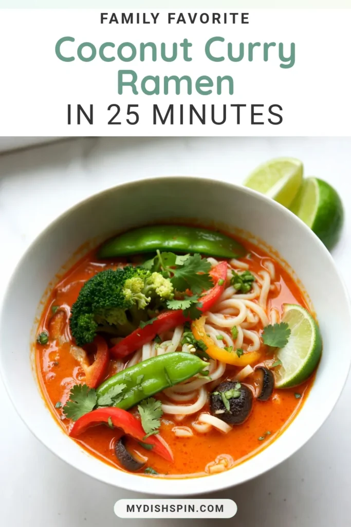 Discover the deliciousness of coconut curry ramen with this easy vegan ramen recipe! This flavorful red curry soup made with creamy coconut milk and loaded with fresh vegetables transforms your ramen dish into a perfect comfort meal. Ready in just 25 minutes, it’s a fantastic way to enjoy a wholesome vegetable broth ramen. Don’t miss out—save this recipe and treat yourself! #CoconutCurryRamen #VeganRamenRecipe #EasyRamenDish #RedCurrySoup