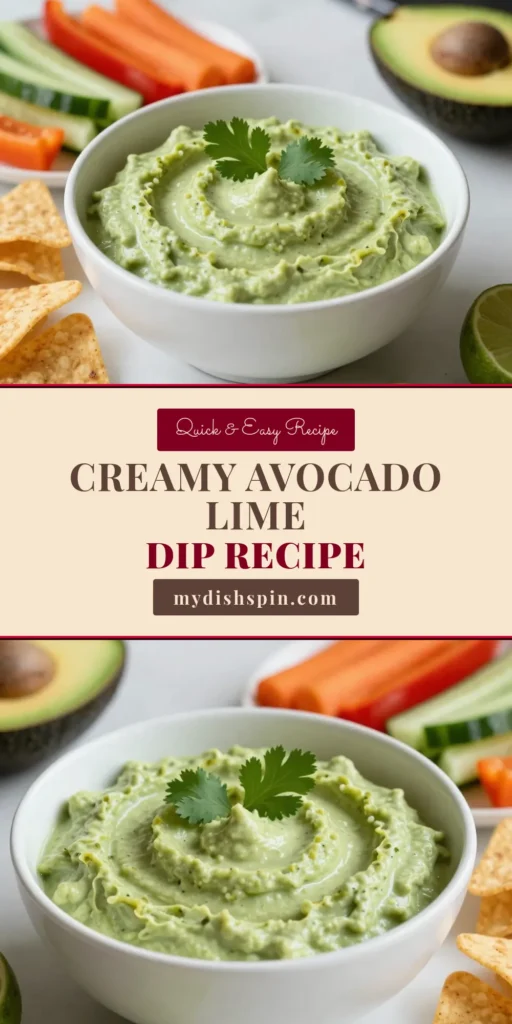 Elevate your snacking with this delicious Avocado Lime Crema Dip! This creamy avocado dip combines ripe avocados and Greek yogurt for a healthy avocado recipe that's perfect for any gathering. The zesty lime yogurt dip adds a refreshing twist, making it a delightful addition to veggies or chips. Ready in just 10 minutes, it's the ultimate party pleaser. Try it today! #AvocadoLimeCremaDip #HealthyAvocadoRecipes #CreamyAvocadoDip #LimeYogurtDip