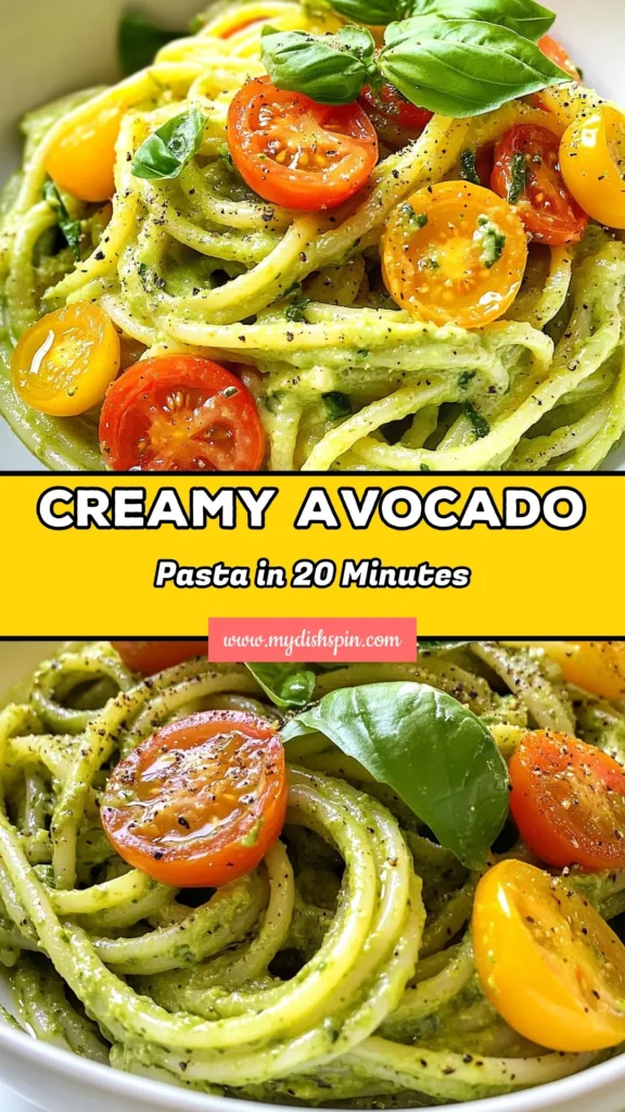 Discover the ultimate creamy avocado pasta recipe that will elevate your dinner game! This quick creamy pasta dish is not only delicious but also a healthy option for anyone craving comfort food. Packed with ripe avocados, garlic, and fresh basil, this vegan avocado pasta is creamy, satisfying, and easy to make. Perfect for a busy weeknight meal! Save this healthy pasta recipe for a wholesome, flavorful dish your whole family will love! #CreamyAvocadoPasta #HealthyPastaRecipes #VeganAvocadoPasta #QuickPastaDish