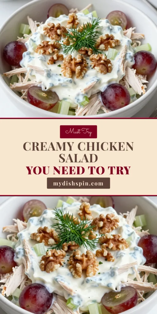 Discover the delicious and nutritious Greek yogurt chicken salad that's perfect for any meal! This creamy chicken salad recipe combines tender chicken, crunchy celery, sweet grapes, and walnuts for a satisfying dish. Enjoy a healthy chicken salad that's easy to make and bursting with flavor. Perfect for meal prep or a quick lunch solution! Try this easy chicken salad with grapes today! Save this recipe for later! #GreekYogurtChickenSalad #HealthyChickenSalad #CreamyChickenSalad #EasyChickenSalad