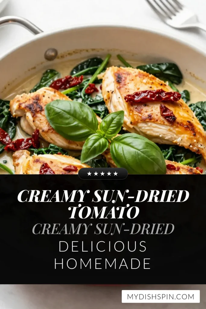 Discover the deliciousness of sun-dried tomato chicken in this creamy chicken skillet recipe! Perfect for a healthy chicken dinner, this easy chicken recipe comes together in just one pan. With tender chicken, vibrant sun-dried tomatoes, and fresh spinach, it's a delightful one-pan chicken meal everyone will love. Try it tonight for a quick dinner that tastes gourmet. Save this recipe and enjoy! #EasyChickenRecipes #HealthyDinner #OnePanMeals #SunDriedTomatoChicken