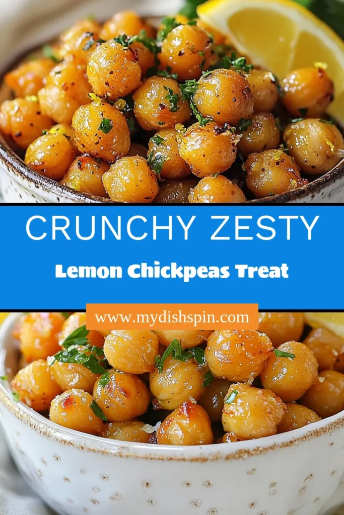 Discover how to make Zesty Lemon Garlic Chickpeas with this easy roasted chickpeas recipe! Perfect for healthy chickpea snacks, these crunchy chickpeas are seasoned to perfection with lemon, garlic, and spices. This vegan lemon garlic recipe is not only delicious but also a nutritious option for any time of day. Save this recipe for your next snack craving and enjoy the burst of flavors! #ChickpeaSnacks #HealthyRecipes #VeganSnacks #RoastedChickpeas