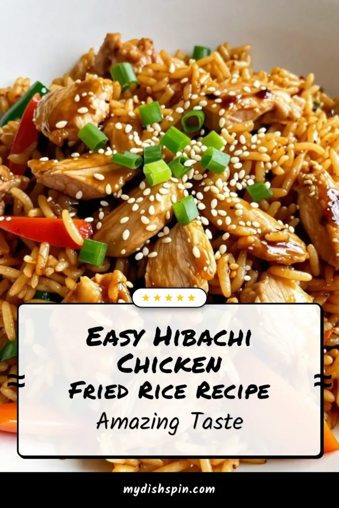 Whip up a delicious Hibachi chicken fried rice with this easy chicken fried rice recipe! This homemade hibachi rice combines tender chicken, colorful vegetables, and fragrant jasmine rice for a flavorful twist on classic Chinese fried rice with chicken. Perfect for a quick dinner, this dish can be made in just 25 minutes. Save this recipe for your next meal! #HibachiChickenFriedRice #EasyFriedRice #HomemadeHibachiRice #ChickenFriedRiceWithVegetables