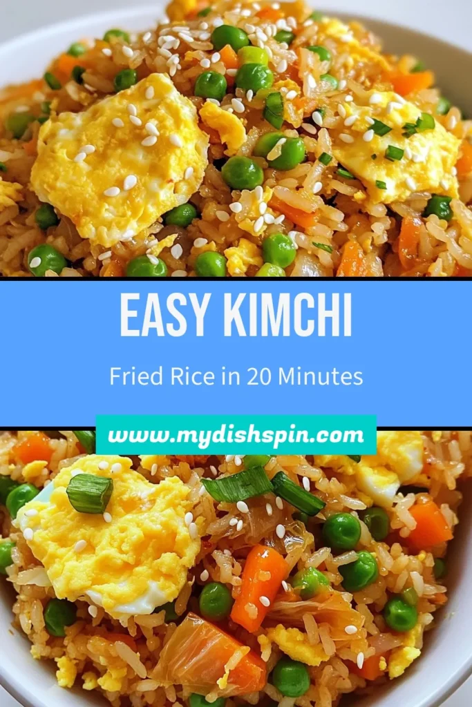 Looking for a delicious and quick dinner idea? Try this easy kimchi fried rice recipe! Made with day-old rice, chopped kimchi, and fresh vegetables, this quick fried rice dish is perfect for busy weeknights. It's a fantastic vegetable fried rice option that’s packed with flavor and nutrients. Don't miss out on this delightful dish! Save this quick kimchi recipe for your next meal. #KimchiFriedRice #EasyRecipes #FriedRice #QuickMeals