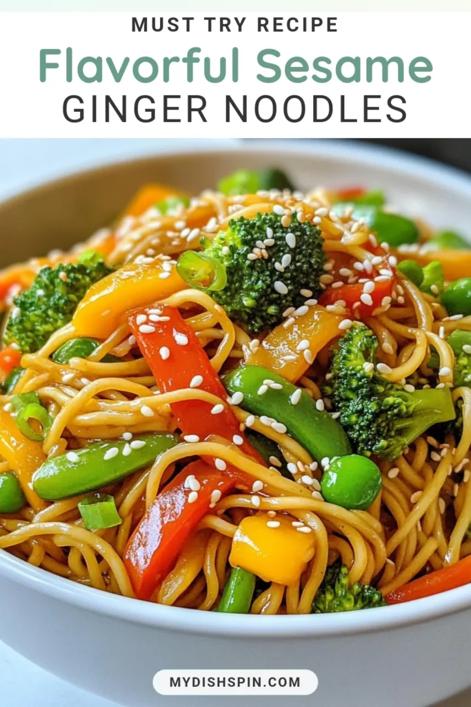Try this delicious Sesame Ginger Noodles recipe for a quick and healthy meal! These Stir-Fry Noodles are packed with colorful vegetables and drizzled with a savory sesame sauce. Ideal for busy weeknights, this Easy Asian Noodle Dish can be ready in just 20 minutes. Perfect for anyone seeking Healthy Noodle Recipes! Save this quick vegetable stir-fry for your next dinner! #SesameGingerNoodles #StirFryNoodles #HealthyRecipes #AsianCuisine