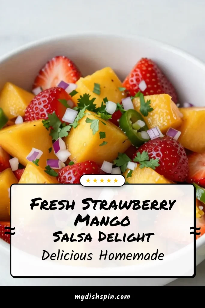 Brighten up your summer with this delicious Strawberry Mango Salsa recipe! This fresh fruit salsa combines juicy strawberries and tropical mango for a refreshing twist on easy mango salsa. Perfect for summer gatherings, serve it with tortilla chips or as a topping on grilled dishes. Enjoy the vibrant flavors and easy preparation in just 15 minutes! Save this summer salsa recipe and impress your friends! #MangoSalsa #FreshFruitSalsa #TropicalFruitSalsa #SummerRecipes