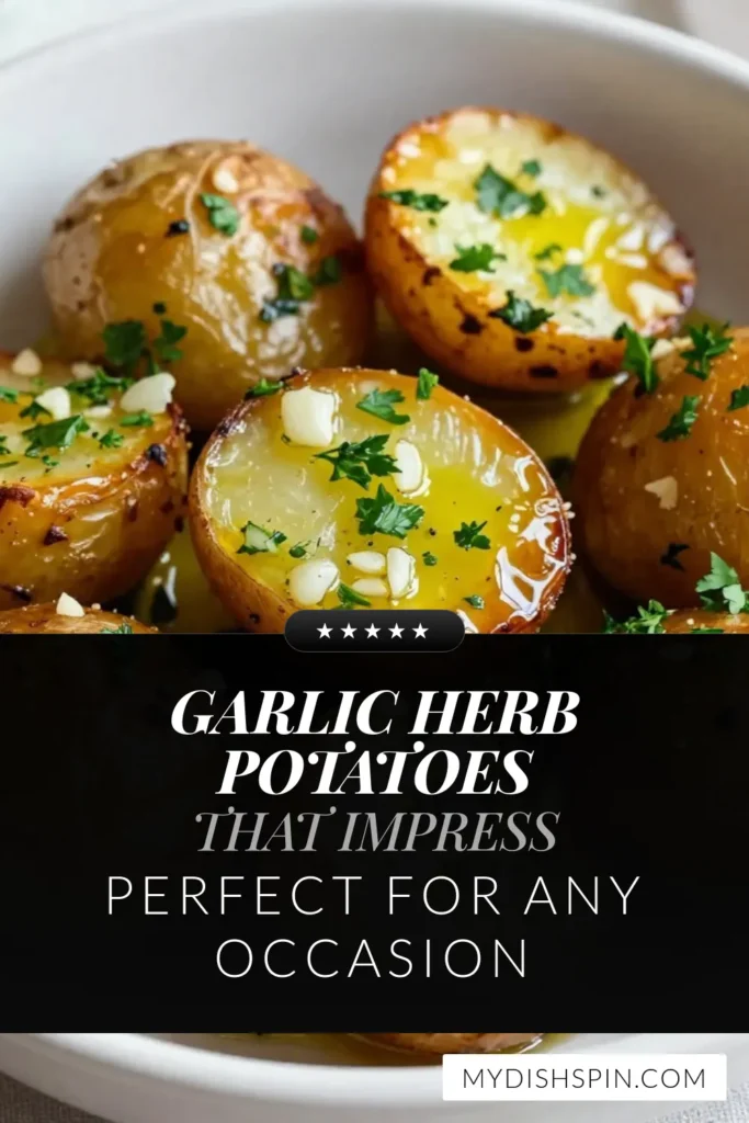 Discover the ultimate easy roasted potato recipe with these Garlic Herb Roasted Potatoes! Perfectly seasoned with garlic, thyme, and rosemary, these flavorful roasted potatoes will elevate any meal. Using simple ingredients like baby potatoes and fresh herbs, this dish is sure to impress. Ready in just 40 minutes, it's a must-try side! Save this recipe to enjoy your delicious herb garlic potatoes today! #GarlicHerbPotatoes #RoastedBabyPotatoes #EasyRoastedPotatoRecipe #FlavorfulRoastedPotatoes