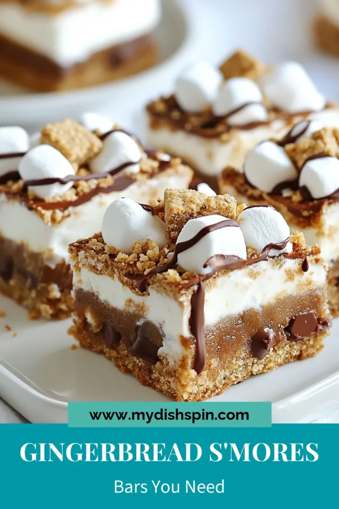 Indulge in the holiday spirit with these delicious Gingerbread S'mores Bars, the perfect addition to your dessert table! As one of the best holiday dessert recipes, these easy s'mores bars combine warm gingerbread flavors with gooey chocolate and marshmallows, creating irresistible chocolate marshmallow treats. Get ready to impress your guests with these fun gingerbread dessert ideas! Save this recipe for your next celebration! #GingerbreadS'moresBars #HolidayDesserts #EasyS'moresBars #GingerbreadDesserts