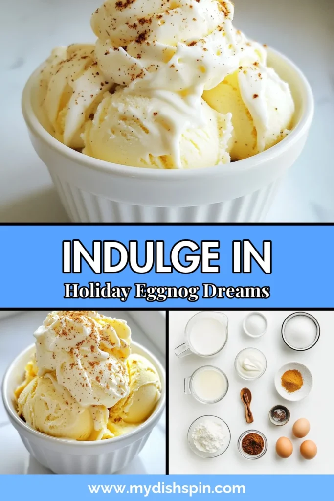 Indulge in the ultimate festive treat with this easy eggnog ice cream recipe! Perfect for holiday gatherings, this creamy eggnog ice cream combines rich flavors of nutmeg and cinnamon for a delightful festive ice cream dessert. Easily made at home, it’s a must-have in your holiday ice cream recipes. Scoop up this deliciousness and impress your guests! Save this recipe for your holiday celebrations! #EggnogIceCream #FestiveDessert #HomemadeIceCream #HolidayRecipes
