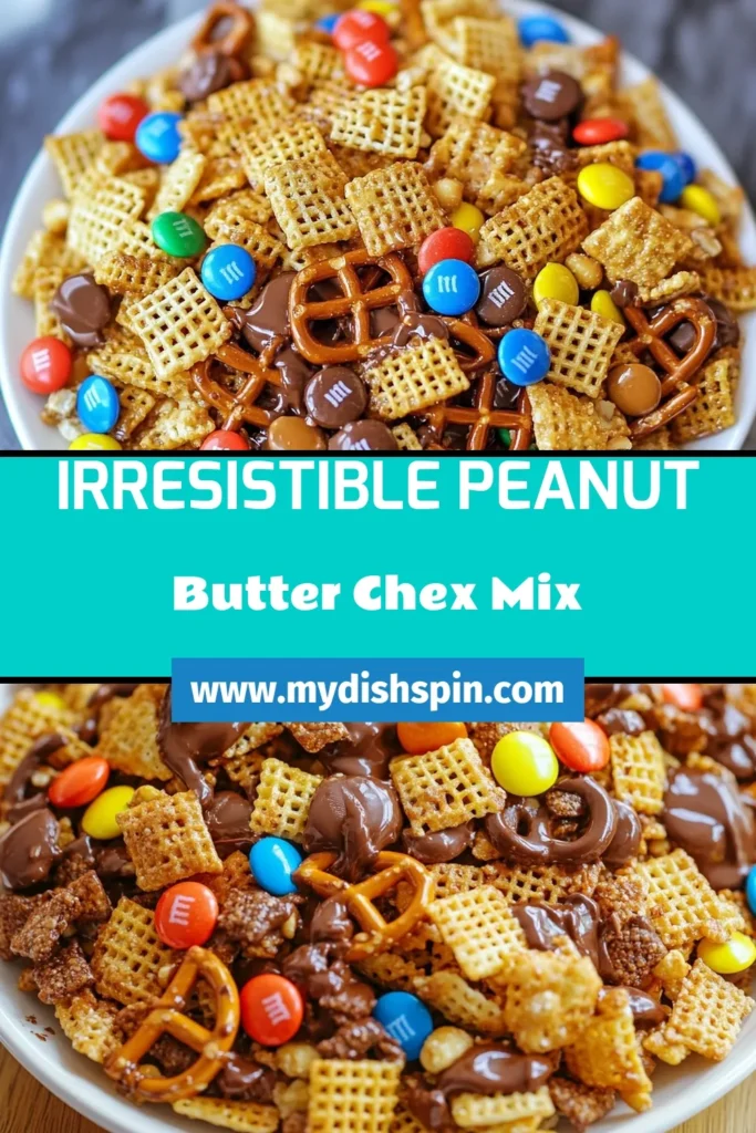Looking for a delicious and easy party snack? Try this Peanut Butter Chocolate Chex Mix! This Chex mix recipe combines Rice Chex, Corn Chex, pretzel twists, and peanuts, all coated in a rich chocolate mixture. Perfect for gatherings, this no-bake snack recipe is a must-try chocolate snack mix that everyone will love. Save this recipe and impress your guests today! #PeanutButterChocolateChexMix #ChexMixRecipe #EasyPartySnacks #NoBakeSnackRecipes