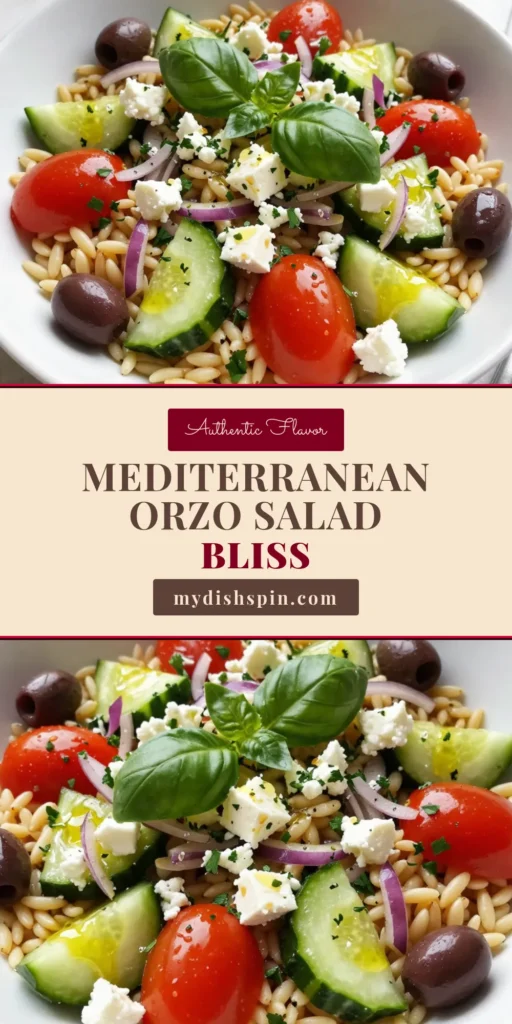Looking for a refreshing and healthy pasta salad? Try this Mediterranean orzo salad packed with vibrant cherry tomatoes and creamy feta cheese! This quick summer recipe combines orzo pasta, cucumber, and olives for a perfect dish to serve at picnics or BBQs. Get ready to impress your guests with this easy, flavorful salad. Click through for the full recipe! #MediterraneanOrzoSalad #HealthyPastaSalad #FetaCheeseRecipes #QuickSummerRecipes