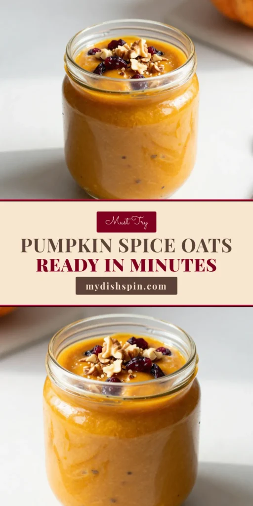 Enjoy the flavors of fall with these delicious Pumpkin Spice Overnight Oats! This easy overnight oats recipe blends healthy pumpkin oats with almond milk, maple syrup, and the perfect amount of pumpkin pie spice. Ideal for a make-ahead pumpkin breakfast, these vegan pumpkin spice oats are nutritious and satisfying. Prep in just 10 minutes and wake up to a tasty treat! Save this recipe for your next breakfast idea! #PumpkinOats #OvernightOats #HealthyBreakfast #VeganRecipes