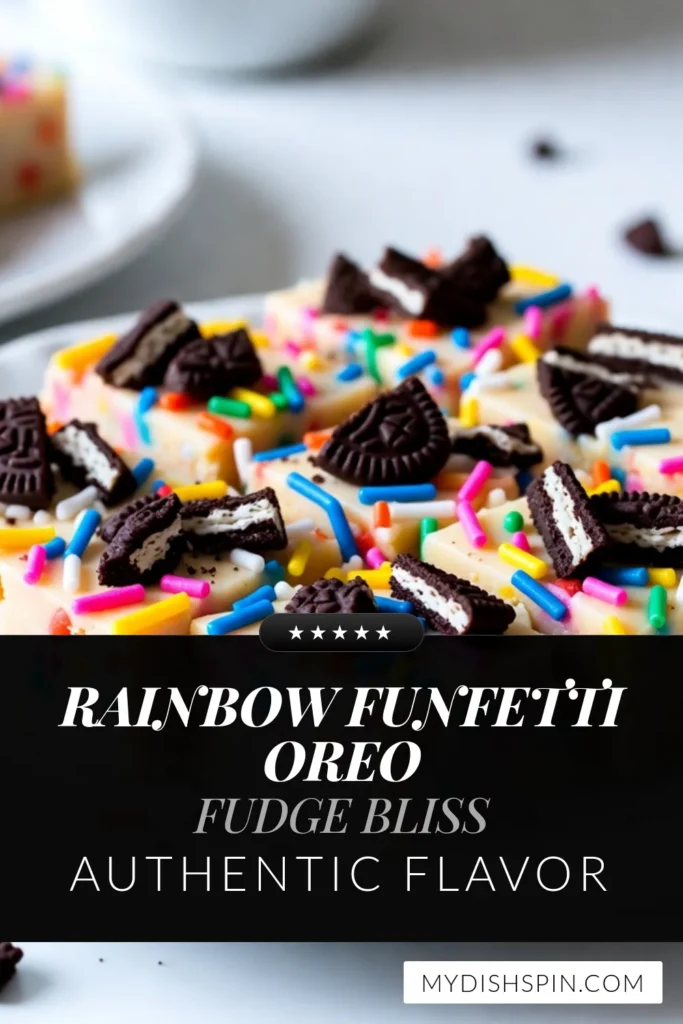 Indulge in the delightful sweetness of Funfetti Oreo Fudge, combining creamy white chocolate with crushed Oreos and vibrant sprinkles for an irresistible treat. Explore this easy fudge recipe that requires no baking and is perfect for any celebration. Surprise your guests with this fun and colorful Funfetti dessert recipe that's guaranteed to impress! Save this recipe for your next gathering and enjoy the magic of Oreo cookie desserts! #FunfettiOreoFudge #EasyFudgeRecipes #OreoCookieDesserts #NoBakeFudgeRecipes