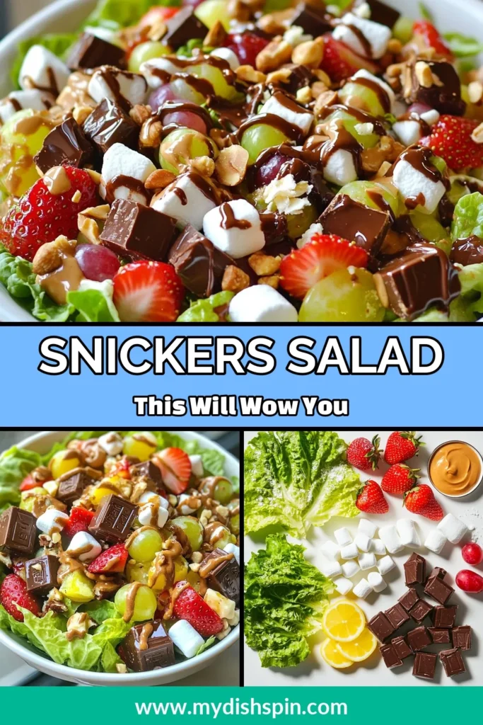 Discover the ultimate Snickers salad recipe that combines the sweetness of Snickers bars with fresh fruits. This creamy peanut butter salad is not only indulgent but also a fun dessert salad with Snickers, perfect for gatherings. Enjoy this delightful fruity Snickers salad that's easy to make and features chocolate goodness. Try it today and elevate your dessert game! Save this recipe for later! #SnickersSalad #DessertSalad #ChocolateRecipes #EasySalads