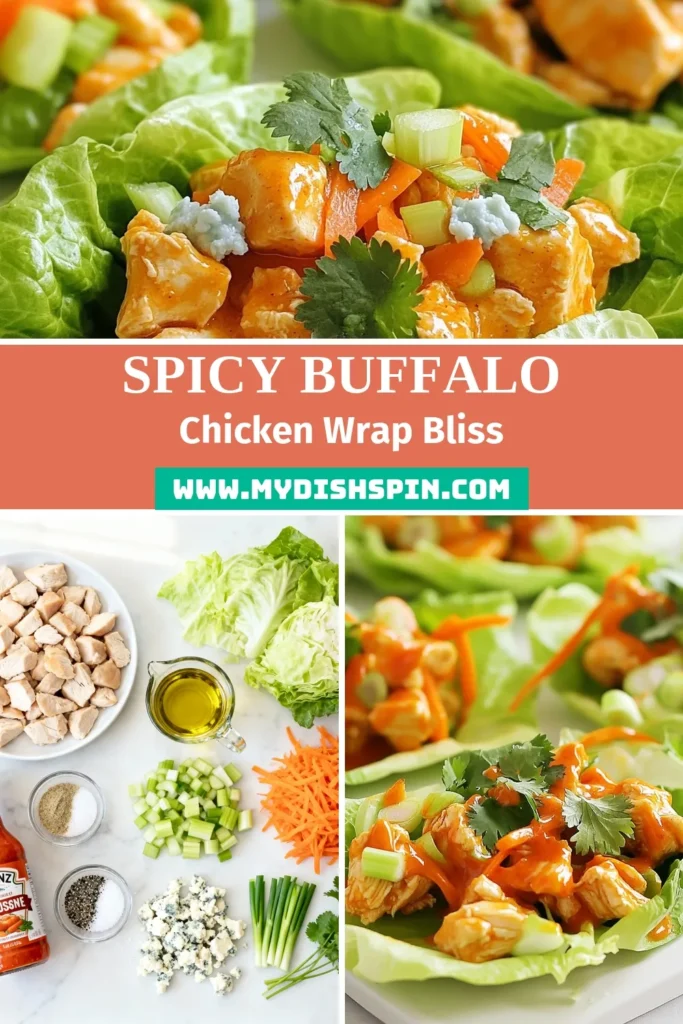 Looking for a deliciously spicy and low-carb meal? Try these Buffalo Chicken Lettuce Wraps! This healthy chicken wrap recipe is packed with flavor and super easy to make. Enjoy spicy chicken wrapped in crisp lettuce, topped with fresh veggies and optional blue cheese. Perfect for a quick lunch or dinner! Save this low-carb buffalo chicken recipe and impress your friends. #BuffaloChickenLettuceWraps #HealthyChickenWraps #SpicyChickenWraps #LowCarbBuffaloChicken