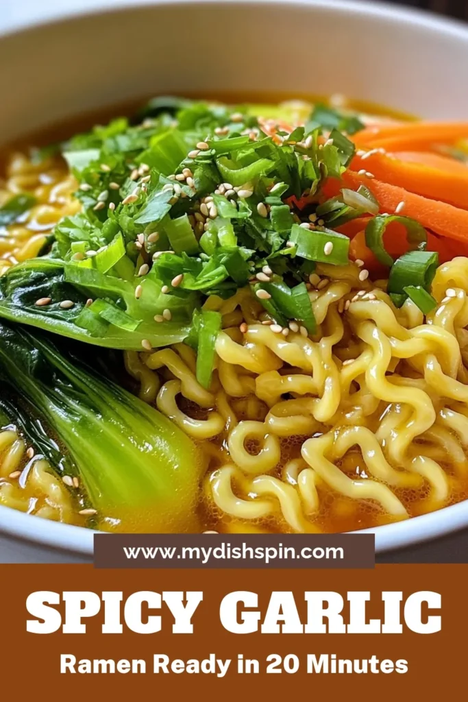 Craving a quick and flavorful meal? Try these Spicy Garlic Ramen Noodles! This easy instant ramen recipe features a rich vegan ramen broth loaded with garlic, ginger, and veggies for the perfect kick. In just 20 minutes, you can whip up homemade ramen noodles that will delight your taste buds. Perfect for busy nights, this quick ramen meal is sure to become your new favorite. Save this recipe for later! #RamenRecipes #VeganMeals #QuickDinner #SpicyFood