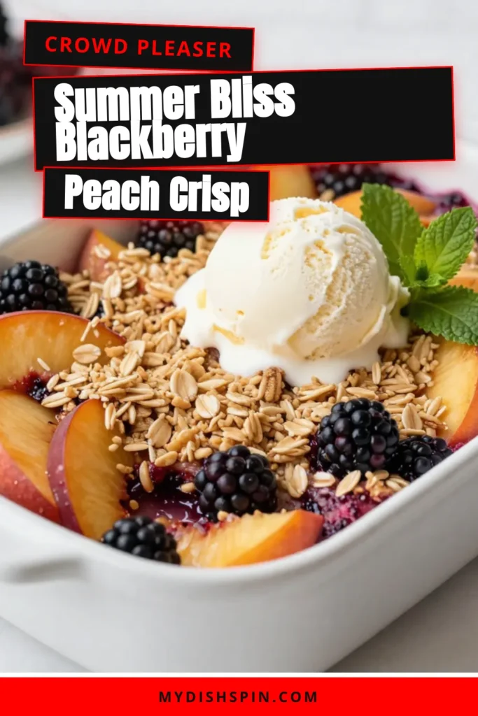Indulge in this delicious blackberry peach crisp recipe, the perfect fresh fruit dessert for summer! This easy crisp recipe combines juicy blackberries and tender peaches, topped with a golden oat mixture. It’s a must-try baked peach blackberry dessert that will wow your guests. Enjoy a slice warm with ice cream for an unforgettable treat. Save this recipe now for your summer dessert ideas! #BlackberryPeachCrisp #SummerDessert #EasyRecipe #FruitDessert