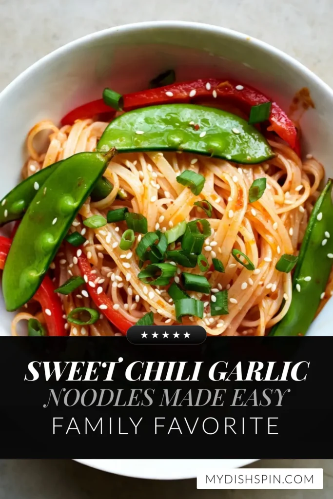Discover the delicious world of Sweet Chili Garlic Noodles with this easy garlic noodles recipe! Perfect for a quick Asian noodle dish, these vegetarian stir fry noodles come together in just 20 minutes. You'll love the combination of rice noodles, sweet chili sauce, and fresh veggies in this flavorful meal. Try it today and get ready to impress! Save this recipe for a tasty weeknight dinner! #SweetChiliGarlicNoodles #RiceNoodleRecipes #QuickNoodleDish #VegetarianStirFry