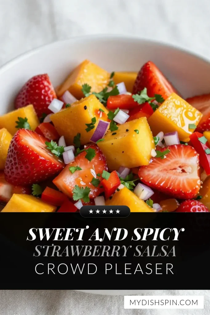 Elevate your summer gatherings with this delicious strawberry mango salsa! A fresh fruit salsa recipe perfect for warm days, this healthy salsa is bursting with vibrant flavors. Made with juicy strawberries, sweet mangoes, and a zesty lime kick, this mango strawberry dip is a must-try. Perfect with chips or as a topping, it's one of those summer salsa ideas you can't miss. Save this recipe and enjoy a refreshing taste of summer! #StrawberryMangoSalsa #FreshFruitSalsa #HealthySalsaRecipes #SummerSalsaIdeas