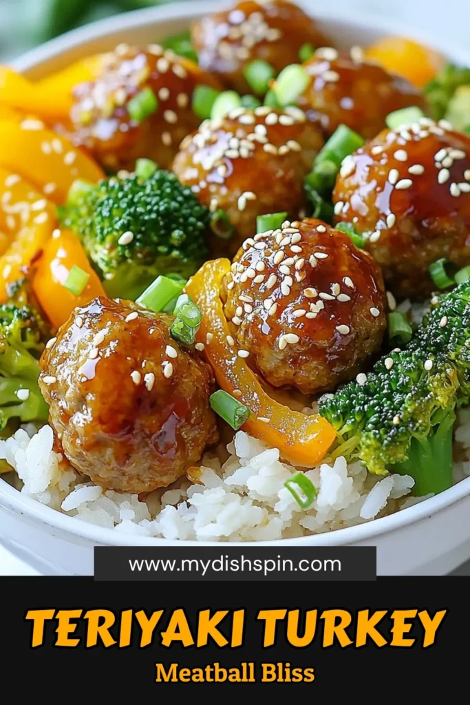 Discover the ultimate quick dinner idea with these Teriyaki Turkey Meatball Bowls! Packed with flavor and nutrients, these healthy turkey recipes make mealtime enjoyable for the whole family. With tender turkey meatballs, sautéed veggies, and fluffy rice, this rice bowl recipe is a complete meal. Perfect for busy weeknights, you'll love how easy they are to prepare! Save this recipe for your next family dinner! #TeriyakiTurkeyMeatballs #TurkeyMeatballBowls #HealthyTurkeyRecipes #QuickDinnerIdeas