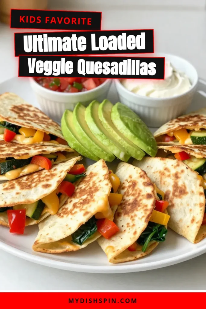 Discover the deliciousness of loaded veggie quesadillas with this easy vegetarian quesadilla recipe. Packed with vibrant veggies like bell peppers, zucchini, and spinach, these healthy quesadillas with veggies are perfect for a quick meal. With a cheesy filling that melts in your mouth, they're sure to be a hit! Try these cheesy vegetable quesadillas today! Save this recipe for your next family dinner! #VeggieQuesadillas #EasyQuesadilla #HealthyRecipes #VegetarianCooking