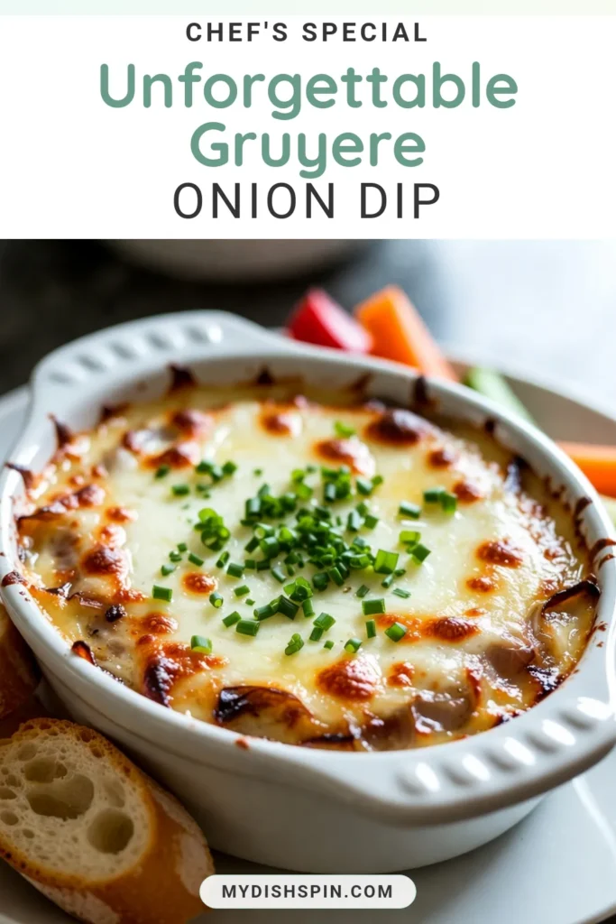 Indulge in this creamy caramelized onion dip, featuring rich Gruyere cheese for a crowd-pleasing baked cheese dip recipe. Perfect for your next party, this party dip with onions is warm, comforting, and loaded with flavor. It’s easy to make and will be the star of your appetizer spread. Don't miss out—pin this delicious caramelized onion Gruyere dip recipe now! #CaramelizedOnionDip #GruyereCheeseDip #CreamyOnionDip #PartyDip