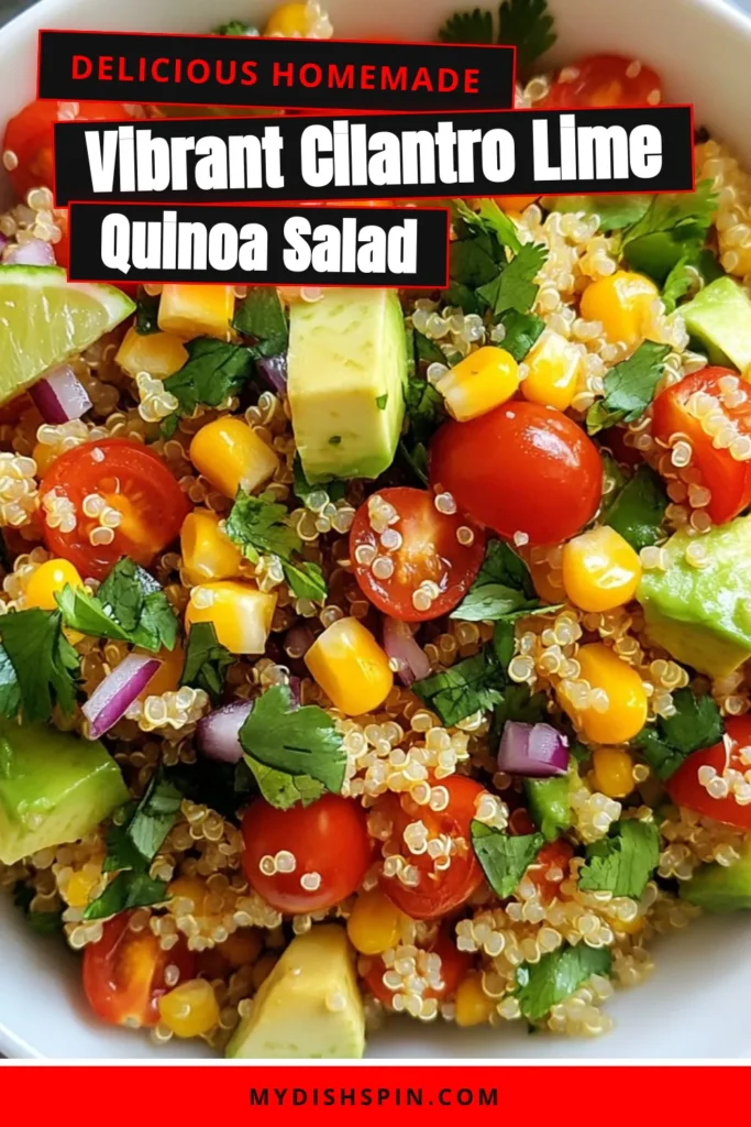 Discover the refreshing and vibrant Cilantro Lime Quinoa Salad, a perfect addition to your meal prep! This healthy quinoa salad is loaded with fresh ingredients like cherry tomatoes, avocado, and bell peppers, making it a delightful vegetarian salad recipe. Easy to prepare in just 30 minutes, it’s an ideal choice for a quick lunch or dinner. Don’t miss out on this delicious quinoa salad recipe—save it for later! #CilantroLimeQuinoaSalad #QuinoaSaladRecipes #HealthyQuinoaSalad #EasyQuinoaSalad