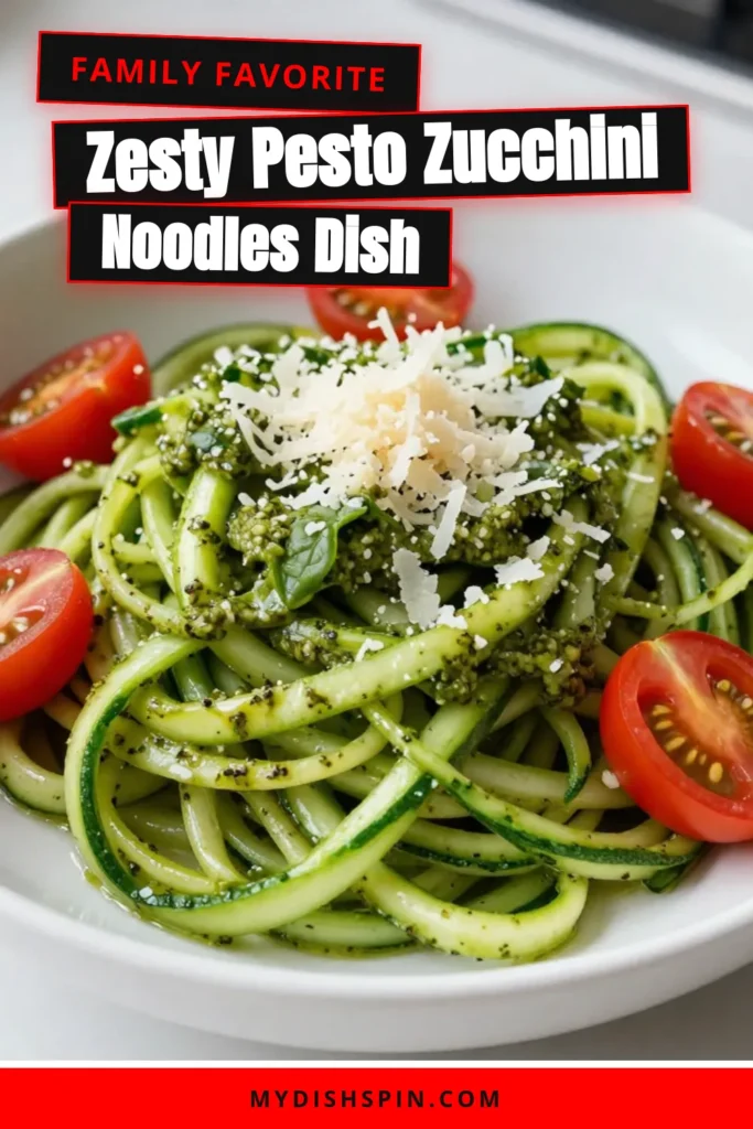 Discover a delicious and easy zucchini noodles recipe with these Pesto Parmesan Zucchini Noodles! This low-carb zucchini recipe features vibrant zucchini noodles tossed in creamy Parmesan pesto sauce, making it a perfect dish for pasta lovers. Enjoy this healthy twist on traditional pasta with fresh basil, garlic, and pine nuts. Ready in just 20 minutes! Save this for your next meal! #PestoZucchiniNoodles #LowCarbRecipes #PastaLovers #HealthyEating