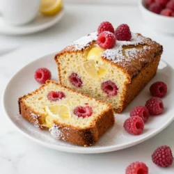 Here’s what you need to make the Lemon Raspberry Loaf Cake. Gather these items first. - 1 ½ cups all-purpose flour - 1 teaspoon baking powder - ½ teaspoon baking soda - ¼ teaspoon salt - ½ cup unsalted butter, softened - 1 cup granulated sugar - 2 large eggs - Zest of 1 large lemon - 2 tablespoons fresh lemon juice - 1 teaspoon vanilla extract - ½ cup buttermilk - 1 cup fresh raspberries (with extra for garnish) - Powdered sugar, for dusting Each ingredient plays a big role. The flour gives structure, while the butter adds moisture. The sugar sweetens and helps create a nice crust. The eggs bind everything together. Lemon zest and juice bring bright flavors. Fresh raspberries add sweetness and a pop of color. I love how simple ingredients can create something so delightful! {{ingredient_image_1}} 1. Preheat oven and prepare the loaf pan: Set your oven to 350°F (175°C). Grease and flour a 9x5 inch loaf pan. You can also line it with parchment paper. This makes removal easy later. 2. Whisk dry ingredients: In a medium bowl, mix 1 ½ cups of flour, 1 teaspoon of baking powder, ½ teaspoon of baking soda, and ¼ teaspoon of salt. Set this bowl aside for later. 3. Cream butter and sugar: In a large bowl, take ½ cup of softened butter. Add 1 cup of granulated sugar. Beat them together until light and fluffy. This should take about 3-4 minutes. 4. Add eggs and lemon ingredients: Crack 2 large eggs into the bowl, adding them one at a time. Mix well after each egg. Then, fold in the zest of 1 large lemon, 2 tablespoons of fresh lemon juice, and 1 teaspoon of vanilla extract. 5. Combine wet and dry ingredients: Gradually add your dry mix to the butter and sugar. Alternate this with ½ cup of buttermilk. Start and end with the flour mix. Mix until just combined. 6. Fold in raspberries: Gently add 1 cup of fresh raspberries to your batter. Be careful not to break them as you fold them in. 7. Bake and cool the loaf cake: Pour your batter into the prepared pan. Smooth the top with a spatula. Bake for 50-60 minutes. Check if it’s done by inserting a toothpick in the center. If it comes out clean, it's ready. Let the loaf cool in the pan for about 10 minutes. Then, move it to a wire rack to cool completely. - Ensuring the batter is just combined: Mix the wet and dry ingredients carefully. You want the batter to be fluffy but not over-mixed. If you see a few lumps, that’s okay. This helps keep the loaf soft and moist. - Properly fold in raspberries: When you add the raspberries, use a spatula to fold them in gently. Be careful not to crush them. This keeps the berries whole and gives the loaf a beautiful look. - Garnishing ideas with raspberries and powdered sugar: Once your loaf cools, dust the top with powdered sugar. Add a few fresh raspberries on top for color. This makes it look fancy and inviting. - Serving suggestions like whipped cream: Slice the loaf and serve it with a dollop of whipped cream. It adds a creamy texture that pairs well with the tartness of the lemon and raspberries. Pro Tips Use Room Temperature Ingredients: Ensure that your butter and eggs are at room temperature before starting. This helps to create a smoother batter and ensures even mixing. Don’t Overmix the Batter: After adding the raspberries, fold them in gently. Overmixing can break the berries and result in a denser loaf cake. Check for Doneness: Baking times can vary depending on your oven. Start checking for doneness at 50 minutes by inserting a toothpick; it should come out clean or with a few moist crumbs. Store Properly: To keep the loaf fresh, wrap it tightly in plastic wrap and store it at room temperature for up to 3 days or in the refrigerator for up to a week. {{image_2}} You can change the flavor of your loaf cake easily. Swap raspberries for other berries like blueberries or strawberries. Both will add a nice twist. Imagine the sweet burst of blueberries with that lemon zest! You can also add nuts. Chopped walnuts or pecans give a nice crunch. If you want something sweeter, mix in chocolate chips. Dark chocolate pairs well with lemon and berries. Each option brings a new taste, making it your own. If you need gluten-free options, use a gluten-free flour blend. This will keep the texture light and fluffy. For vegan alternatives, replace butter with coconut oil. Use flax eggs instead of regular eggs. Mix one tablespoon of flaxseed meal with three tablespoons of water. Let it sit for a bit until it thickens. You can also use a plant-based milk instead of buttermilk. These swaps make the cake friendly for many diets. Enjoy the same great flavor while meeting your needs! To keep your Lemon Raspberry Loaf Cake fresh, store it in the refrigerator. Place the cake in an airtight container. This helps keep moisture in and prevents it from drying out. You can also wrap it in plastic wrap if you prefer. The cake will stay good for about 3 to 5 days in the fridge. Always slice it when you are ready to serve. This helps keep the rest of the cake moist. If you want to save some for later, freezing is a great option. First, let the cake cool completely. Then, wrap it tightly in plastic wrap. Cover it with aluminum foil for extra protection against freezer burn. You can freeze the loaf for up to 3 months. When you're ready to eat it, thaw it in the fridge overnight. Enjoy it fresh, or warm it in the oven for a few minutes for a cozy treat. How do I prevent the raspberries from sinking? To keep raspberries from sinking, toss them in a bit of flour before adding them to the batter. This helps them stay suspended. Mixing them in gently also helps maintain their shape. Can I use frozen raspberries instead of fresh? Yes, you can use frozen raspberries. Just do not thaw them first. This keeps them from becoming mushy in the batter. Frozen raspberries may add a bit more moisture, so watch the baking time closely. What can I serve with Lemon Raspberry Loaf Cake? You can serve the loaf with whipped cream or vanilla ice cream. Fresh berries make a nice touch, too. A drizzle of lemon glaze adds extra zing and flavor. How long does the loaf cake last? The loaf cake lasts about 3 to 4 days at room temperature. Store it in an airtight container to keep it fresh. You can also freeze it for up to 3 months. Just wrap it well to prevent freezer burn. You now have all the steps to make a delicious Lemon Raspberry Loaf Cake. We covered the ingredients, preparations, and baking tips. Remember to fold in the raspberries gently and use fresh ones for best flavor. You can even try different berries or remove dairy if needed. Store it in the fridge for a short time or freeze it for later. Enjoy this cake with whipped cream or dusted sugar. Feel free to share your results and make this recipe your own!