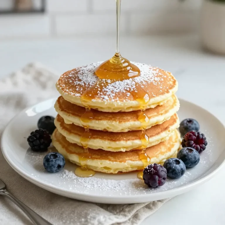 To make lemon ricotta pancakes, you need a few important items: - 1 cup ricotta cheese - 1 cup all-purpose flour - 2 tablespoons granulated sugar - 2 large eggs, separated - 1 teaspoon baking powder - 1/2 teaspoon baking soda - Zest of 1 lemon - 1/4 cup fresh lemon juice - 1/4 teaspoon salt - 1/2 cup milk (or more if needed) - Butter, for cooking Each ingredient plays a key role. The ricotta cheese makes the pancakes tender and rich. The flour gives them structure. The eggs help them rise. The lemon zest and juice add a bright flavor that makes these pancakes special. You can add some fun extras to make your pancakes even better: - Fresh berries (blueberries or raspberries) - Chocolate chips - A splash of vanilla extract - A pinch of cinnamon These options can change the taste and make breakfast exciting. You can mix them in or use them as toppings. You will need some kitchen tools to make this recipe easy: - Large mixing bowls - Whisk or fork - Non-stick skillet or griddle - Spatula - Measuring cups and spoons Having the right tools will help you work quickly and keep your kitchen tidy. It’s all about making the cooking process smooth and enjoyable. {{ingredient_image_1}} Start by gathering your ingredients. In a large bowl, add the ricotta cheese, egg yolks, lemon zest, lemon juice, and milk. Mix these well until the mixture is smooth. This step is key for a creamy base. The ricotta gives the pancakes a rich and fluffy texture. Make sure to blend everything nicely. In a separate bowl, whisk together the flour, sugar, baking powder, baking soda, and salt. This mix provides the structure and lift for your pancakes. Whisk until everything is combined. This helps ensure even distribution of the baking powder and baking soda. In a clean bowl, beat the egg whites until they form stiff peaks. This is where the magic happens; stiff whites add air and fluffiness. Once ready, gently fold the egg whites into the ricotta mixture. Be careful not to deflate the whites. This step keeps your pancakes light and airy. After this, you are set to cook the pancakes! To make your pancakes fluffy, start by beating the egg whites. Use a clean bowl and whisk until stiff peaks form. This step adds air to the batter. Next, fold the beaten egg whites into the batter gently. Do not mix too hard; you want to keep that air and fluff. Overmixing will make your pancakes flat and dense. Use a non-stick skillet or griddle. Preheat it over medium heat. Add a small pat of butter to coat the surface. Pour 1/4 cup of batter for each pancake. Watch for bubbles to form on the surface. This shows they are ready to flip. Cook until golden brown on both sides. Adjust the heat if pancakes cook too fast or too slow. Serve your pancakes stacked high on a plate. Dust them with powdered sugar for a touch of sweetness. Fresh berries add color and flavor. Try a drizzle of honey or maple syrup for extra yum. These pancakes also pair well with yogurt or whipped cream. You can even add a sprinkle of lemon zest for a bright touch. Enjoy your delicious creation! Pro Tips Use Fresh Ingredients: For the best flavor, use fresh ricotta and lemons. Fresh ingredients greatly enhance the overall taste of the pancakes. Don't Overmix: When combining the wet and dry ingredients, mix just until combined. Overmixing can lead to dense pancakes instead of fluffy ones. Let Batter Rest: Allow the batter to rest for a few minutes before cooking. This helps the pancakes become even fluffier. Control the Heat: Cook pancakes on medium heat to ensure they cook through without burning. Adjust the heat as necessary while cooking the pancakes. {{image_2}} You can change the flavor of lemon ricotta pancakes in fun ways. Adding blueberries or chocolate chips can make them special. For blueberry pancakes, fold in fresh or frozen blueberries into the batter. This adds a burst of sweetness. For chocolate chip pancakes, stir in mini chocolate chips. Both options bring a new twist to the classic recipe. If you want a healthier version, you can swap some ingredients. Use whole wheat flour instead of all-purpose flour. This adds fiber and nutrients. If you need a dairy-free option, try almond or coconut milk. You can also use dairy-free ricotta if you prefer. These changes keep the pancakes delicious while making them lighter. The right toppings can take your pancakes to the next level. Try fresh fruits like strawberries, raspberries, or bananas. These add color and flavor. You can also drizzle honey or maple syrup on top. For a richer taste, add whipped cream or yogurt. Sprinkle some nuts for a nice crunch. These toppings make each bite exciting! To store leftover pancakes, let them cool first. Place them in a single layer on a plate. You can cover them with plastic wrap or foil. If you have many pancakes, stack them with parchment paper in between. This keeps them from sticking together. Store them in the fridge for up to 3 days. When you're ready to eat, reheat pancakes in a few ways. You can use a microwave for quick heating. Place a pancake on a microwave-safe plate and cover it with a damp paper towel. Heat for about 20-30 seconds. You can also use a skillet. Heat it on low, then add the pancakes. Flip them after a minute or two. This method keeps them soft and fluffy. Freezing is a great option for long-term storage. Once pancakes cool, place them in a single layer on a baking sheet. Freeze for an hour to firm them up. After that, stack them in a freezer bag or container. Make sure to remove as much air as possible to prevent freezer burn. These pancakes can last up to 2 months. When you're ready to enjoy, thaw them in the fridge overnight and reheat as mentioned earlier. Yes, you can make these pancakes gluten-free. Use a gluten-free flour blend. This swap keeps the texture light and fluffy. Just ensure the blend works well in pancakes. To make these pancakes healthier, you can use whole wheat flour instead of all-purpose flour. You may also reduce the sugar or use a natural sweetener. Adding mashed bananas or applesauce can add moisture and sweetness without extra sugar. If you don’t have ricotta cheese, you can use cottage cheese or Greek yogurt. Both will give a similar creamy texture. If you choose Greek yogurt, it will add a bit of tang. Adjust the amount of milk to keep the batter smooth. Yes, you can make these pancakes ahead of time. Cook and cool them, then store in an airtight container. They will keep in the fridge for about three days. You can also freeze them for up to two months. Just reheat in the toaster or microwave before serving. Lemon ricotta pancakes are simple and tasty. We covered the key ingredients and the tools you need. You learned how to mix and cook them to perfection. Remember to fold in egg whites for fluffiness. Try fun variations like blueberry or chocolate chip! Store any leftovers well for later. With these tips, you’ll impress everyone at breakfast. Now, it's time for you to make your own tasty pancakes! Enjoy exploring this fun dish.