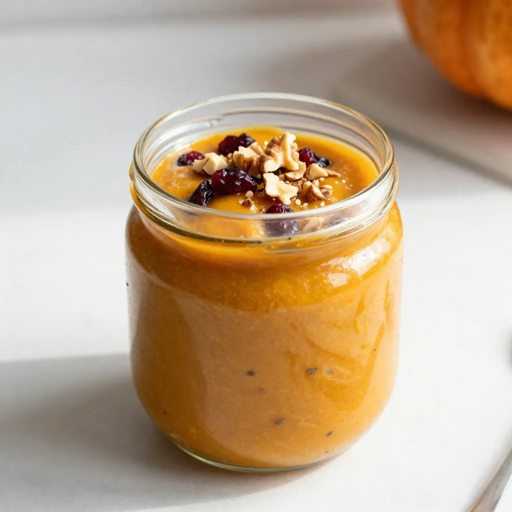 To make pumpkin pie overnight oats, gather these main ingredients: - 1 cup rolled oats - 1 cup unsweetened almond milk (or any milk of your choice) - 1/2 cup canned pumpkin puree - 2 tablespoons maple syrup - 1 teaspoon pumpkin pie spice - 1/2 teaspoon vanilla extract - Pinch of salt These items work together to create a creamy, spiced flavor that feels like fall. You can enhance your oats with these tasty toppings: - Chopped nuts - Dried cranberries - Chia seeds - A dollop of yogurt These toppings add crunch, sweetness, and extra nutrition to your dish. If you prefer different milk, here are some great options: - Coconut milk - Soy milk - Oat milk - Cashew milk These alternatives can change the flavor and creaminess of your oats. Choose one that fits your taste! {{ingredient_image_1}} To start, gather your ingredients. You need: - 1 cup rolled oats - 1 cup unsweetened almond milk (or any milk of your choice) - 1/2 cup canned pumpkin puree - 2 tablespoons maple syrup - 1 teaspoon pumpkin pie spice - 1/2 teaspoon vanilla extract - A pinch of salt In a medium bowl, combine all the ingredients. Stir well until everything is mixed. You want a smooth blend of flavors. Once mixed, divide the oats into two airtight containers or mason jars. This makes serving easy. Seal your containers and place them in the fridge. Let them soak overnight. If you're short on time, four hours will work too. The oats need time to absorb the liquid. This makes them soft and creamy. In the morning, give the oats a stir. If they seem too thick, add a splash of almond milk. Adjust it until you like the texture. Now for the fun part: toppings! You can get creative. Some tasty options include: - Chopped nuts - Dried cranberries - Chia seeds - A dollop of yogurt These add great texture and flavor. You can enjoy your pumpkin spice oats cold or warm. If you like them warm, just heat them gently in the microwave. This dish is not only easy but also delicious! To get creamy overnight oats, use rolled oats. They soak well and stay soft. Mix all the ingredients in a bowl and stir until smooth. If the oats are too thick in the morning, add a splash of almond milk. This will help reach your favorite texture. Sweetness is key in this recipe. Start with two tablespoons of maple syrup. Taste the mixture before letting it soak. If you like it sweeter, add more syrup. You can also try honey or agave syrup as a natural sweetener. Avoid using quick oats. They become mushy and lose texture. Make sure to seal your containers well. This keeps the oats fresh and prevents them from drying out. Don’t skip the soaking time; it’s crucial for flavor and texture. Pro Tips Use Rolled Oats: For the best texture, stick with rolled oats instead of instant oats, as they hold up better during soaking. Customize the Sweetness: Adjust the maple syrup according to your taste. You can add more or less based on your preference for sweetness. Experiment with Milk Alternatives: Feel free to use any milk of your choice, such as oat milk or coconut milk, to enhance the flavor profile. Make it a Meal Prep Star: This recipe can be doubled or tripled, making it a perfect option for meal prep for busy mornings. {{image_2}} You can change the taste of your pumpkin pie overnight oats easily. Try adding a scoop of peanut butter for creaminess. You might love adding a dash of cinnamon or nutmeg. These spices enhance the fall flavor and add warmth. For a sweet twist, mix in some chocolate chips or chopped dark chocolate. You can also use caramel sauce for a rich flavor that pairs well with pumpkin. Fruits can bring more freshness to your dish. Sliced bananas add a nice texture and sweetness. You can also mix in apples or pears for a crunchy bite. If you want a tart taste, add some cranberries or blueberries. Fresh fruit on top makes your oats look beautiful too. Feel free to experiment with your favorite fruits! If you need to avoid nuts, there are great options. You can use seeds instead of nuts. Sunflower seeds or pumpkin seeds work well. They add crunch and nutrients without the nut allergy risk. You could also use granola for a nut-free topping. It adds a nice crunch and flavor without nuts. I recommend storing your pumpkin pie overnight oats in airtight containers. This helps keep them fresh. Place the jars in the fridge right after making them. They stay good for up to five days in the fridge. If you want to enjoy them later, just take them out and give them a stir. You might want to add a splash of almond milk if they seem thick. You can also freeze these oats if you want to keep them longer. Divide the oats into small portions in freezer-safe containers. Make sure to leave some space at the top for expansion. They can freeze well for up to three months. When you're ready to eat, thaw them in the fridge overnight. You can then stir and enjoy! The shelf life of your pumpkin pie overnight oats depends on how you store them. In the fridge, they last for about five days. In the freezer, they can last for three months. Always check for any signs of spoilage before eating. If they smell off or have changed color, it’s better to toss them. Enjoy your oats while they are fresh for the best taste! No, you cannot use steel-cut oats directly. Steel-cut oats take longer to cook and do not soak well like rolled oats. They are chewier and will not give you the creamy texture you want in overnight oats. If you prefer steel-cut oats, cook them first or soak them longer, but this changes the recipe. Yes, this recipe is vegan-friendly. It uses unsweetened almond milk and pumpkin puree, which are both plant-based. The maple syrup also fits right in. So, you can enjoy this tasty dish without any animal products. To make this recipe gluten-free, choose certified gluten-free rolled oats. Regular oats may have traces of gluten from cross-contamination. Always check the packaging to ensure they are safe for gluten-free diets. You can use honey or agave syrup as a substitute for maple syrup. Both will give you sweetness, but they have different flavors. You can also use brown sugar, but adjust the amount to taste, as it is less liquid than syrup. You learned about key ingredients, preparation steps, and helpful tips. Remember to adjust sweetness and explore flavor variations. Storage options ensure your dish lasts longer. Avoid common mistakes to achieve the right texture. Feel free to experiment with toppings and milk alternatives. With these tips, you should feel ready to create a delicious dish. Enjoy every bite and make it your own. Your kitchen adventure starts now!