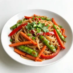 - 200g rice noodles - 2 tablespoons vegetable oil - 4 cloves garlic, minced - 1 red bell pepper, sliced - 1 cup snap peas - 1 carrot, julienned - 3 spring onions, chopped - 2 tablespoons soy sauce - 1 tablespoon chili paste - 1 tablespoon sesame oil - 1 teaspoon sugar - Fresh cilantro for garnish - Sesame seeds for garnish To make Spicy Garlic Noodle Stir Fry, gather these fresh ingredients. The rice noodles form the base of this dish. They soak up all the flavors well. Next, the vegetable oil helps to sauté the garlic and veggies. Garlic gives a strong flavor that wakes up your taste buds. A red bell pepper adds sweetness and color. Now, for the vegetables, snap peas add a nice crunch. The carrot brings a bit of sweetness, and when you julienne it, it looks pretty. Spring onions add a fresh touch at the end. For seasoning, soy sauce brings saltiness. Chili paste adds heat, so you can adjust it to your spice level. Sesame oil gives a nutty flavor, and sugar balances everything out. Lastly, fresh cilantro and sesame seeds make great garnishes. They add brightness and a little extra texture. Each ingredient plays an important role in making this dish flavorful and fun to eat. Enjoy your cooking adventure! {{ingredient_image_1}} Start by soaking 200g of rice noodles in hot water. Let them sit for 10-15 minutes until soft. Then, drain them and set them aside. This step is key for a great texture. In a large skillet or wok, heat 2 tablespoons of vegetable oil over medium-high heat. Once the oil is hot, add 4 cloves of minced garlic. Cook the garlic for about 30 seconds. You want it fragrant but not browned to keep its fresh taste. Next, toss in 1 sliced red bell pepper, 1 cup of snap peas, and 1 julienned carrot. Stir-fry these veggies for about 3-5 minutes. The goal is to keep them tender-crisp. This adds a nice bite to your dish. Now, add the softened rice noodles to the skillet. Pour in 2 tablespoons of soy sauce, 1 tablespoon of chili paste, and 1 tablespoon of sesame oil. Sprinkle in 1 teaspoon of sugar for balance. Gently toss everything together until the noodles are coated and heated through, which takes about 2-3 minutes. Finally, scatter the chopped spring onions on top. Give it one last toss to combine. Before serving, garnish with fresh cilantro and sesame seeds. This adds flavor and a pop of color to your dish. Enjoy your meal! To adjust the heat in your Spicy Garlic Noodle Stir Fry, modify the chili paste. If you like it spicy, add more chili paste. For a milder dish, use less. You can also balance heat with sugar or extra veggies. This way, you control the spice based on your taste. Cooking times matter for both the vegetables and the noodles. Overcooking makes veggies soggy. Aim for tender-crisp vegetables. The rice noodles should be soft but not mushy. Stir-fry the veggies for 3-5 minutes and the noodles for just 2-3 minutes. This keeps everything fresh and vibrant. For the best stir-fry, use a large skillet or a wok. A well-seasoned cast iron wok heats evenly and retains heat well. This helps you achieve that perfect sear on your ingredients. If you don’t have a wok, a heavy-bottomed skillet works too. Just make sure it’s big enough to hold all the ingredients. Pro Tips Soak Noodles Properly: Make sure to soak the rice noodles in hot water until they are fully softened, as under-soaked noodles can result in a chewy texture in the stir fry. Control the Heat: Adjust the heat while stir-frying to maintain the crunchiness of the vegetables; high heat is key for quick cooking without overcooking. Customize Spice Level: Feel free to adjust the amount of chili paste based on your spice preference. Start with less if you are unsure, as you can always add more later. Garnish for Freshness: Adding fresh cilantro and sesame seeds right before serving enhances the flavor and adds a lovely presentation to your dish. {{image_2}} You can add protein to your spicy garlic noodle stir fry. Shrimp cooks quickly and adds great flavor. Just toss them in after the garlic. Chicken is another tasty option. Slice it thin and stir-fry until golden. For a plant-based choice, use tofu. Press it to remove water, then cube it. Add tofu with the veggies for a perfect crunch. Feel free to change the veggies in this dish. Broccoli brings a nice crunch and bright color. Just cut it into small pieces and stir-fry with the other veggies. Mushrooms add an earthy taste. Slice them thin and toss them in with the garlic. Zucchini is also great. Slice it into half-moons and add it when the other veggies are tender. If you want a gluten-free meal, swap soy sauce for tamari. Tamari has a similar taste but is made without wheat. This change keeps your dish safe for those with gluten allergies. Just use the same amount as you would soy sauce. Enjoy your spicy garlic noodle stir fry without worry! To keep your Spicy Garlic Noodle Stir Fry fresh, store leftovers in an airtight container. Place them in the fridge within two hours of cooking. This helps keep your noodles safe and tasty. They will stay good for about three days. Make sure to separate any garnishes, like cilantro and sesame seeds, before storing. When reheating, you want to avoid mushy noodles. The best way is to use a skillet. Heat a splash of oil over medium heat. Add the noodles and stir gently. You can also use a microwave. Place the noodles in a bowl and cover with a damp paper towel. Heat in 30-second bursts, stirring in between, until warmed through. This keeps them nice and firm. If you want to save your noodles for later, freezing is a good option. First, let the dish cool completely. Then, transfer the noodles into a freezer-safe bag or container. Remove as much air as you can. They can last up to three months in the freezer. When you are ready to eat, thaw them in the fridge overnight. Reheat using the skillet method to bring back the flavor and texture. Rice noodles are great for this dish. They soak up flavors well. They cook fast and have a nice texture. Other noodles, like egg noodles, also work. They add a different taste. Both types can be used based on what you like. Just remember to adjust the cooking time. Yes! This dish is easy to make vegetarian. Just swap the soy sauce for a vegan option. You can add more veggies like mushrooms or broccoli. Tofu is a great source of protein too. It gives a nice texture and flavor. The spice level depends on the chili paste. You can add more for heat. If you prefer less spice, use less chili paste. You can also add some sugar to balance the heat. This helps make the dish more mild. You can serve this stir fry with a side salad. A simple cucumber salad pairs well. You might also like spring rolls or dumplings. They add fun textures and flavors. A light soup is another good choice. It can make your meal feel more complete. This blog covered how to make a tasty Spicy Garlic Noodle Stir Fry. You learned about the ingredients, cooking steps, and tips for the best results. Adjust spice and swap vegetables to fit your taste. Use a good skillet for even cooking. Store and reheat leftovers well for future meals. Enjoy making this easy dish. It will surely be a hit!