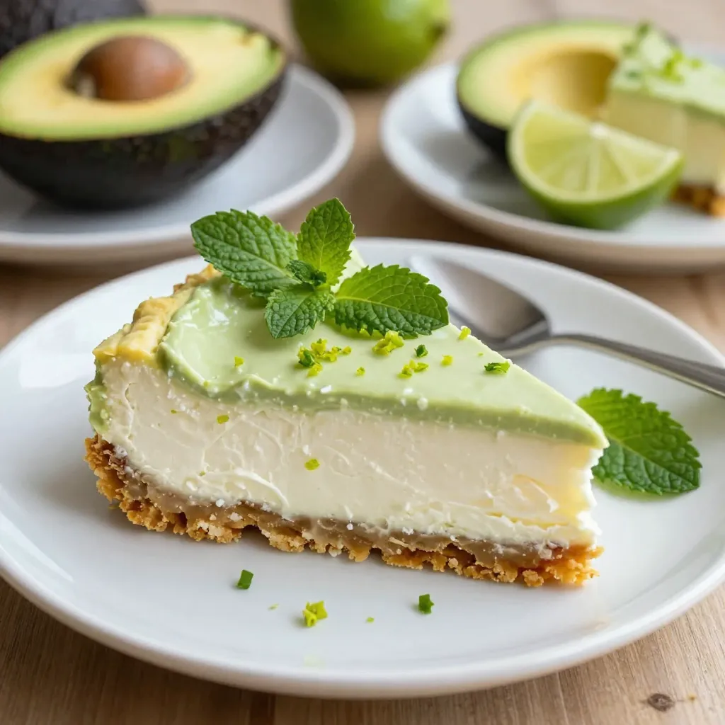 To make a tasty avocado lime cheesecake, gather these key ingredients: - 2 ripe avocados, peeled and pitted - 1 cup cream cheese, softened - 1/2 cup Greek yogurt - 1/2 cup honey or maple syrup - 2 limes (juiced and zested) - 1 teaspoon vanilla extract - 1 1/2 cups graham cracker crumbs (or almond flour for a gluten-free option) - 1/3 cup unsalted butter, melted - Pinch of salt - Fresh mint leaves for garnish These ingredients create a rich and creamy dessert. The ripe avocados add a unique flavor and texture. The cream cheese and Greek yogurt provide the perfect creaminess. Honey or maple syrup sweetens the cheesecake naturally. If you want healthier choices, try these substitutions: - Use almond flour instead of graham cracker crumbs for a gluten-free crust. - Swap out cream cheese for a dairy-free option, like cashew cream. - Replace honey with agave syrup for a plant-based sweetener. - Use a low-fat Greek yogurt for fewer calories. These alternatives make the cheesecake lighter while keeping it delicious. You can adjust the recipe to fit your dietary needs without losing flavor. To create this cheesecake, you will need: - A 9-inch springform pan - A medium bowl - A blender or food processor - A spatula - Plastic wrap Having the right tools makes the process smooth. The springform pan allows for easy removal of the cheesecake. A blender or food processor mixes the filling until it’s perfectly smooth. Make sure to have everything ready before you start! {{ingredient_image_1}} First, preheat your oven to 350°F (175°C). In a medium bowl, mix the graham cracker crumbs (or almond flour) with melted butter and a pinch of salt. Make sure every crumb gets coated. Next, press the mixture firmly into a 9-inch springform pan. This creates a solid base. Bake it for 8-10 minutes. After baking, take it out and let it cool completely. Now, it’s time to blend the filling. Grab a blender or food processor. Add the ripe avocados, cream cheese, Greek yogurt, honey (or maple syrup), lime juice, lime zest, and vanilla extract. Blend until you get a smooth and creamy texture. Make sure to scrape down the sides as you blend. This ensures everything mixes well. Once the crust has cooled, pour the avocado mixture over it. Use a spatula to spread it evenly. Cover the cheesecake with plastic wrap. Place it in the fridge for at least 4 hours, or overnight if you can wait. This chilling helps the filling firm up nicely. When it’s time to serve, remove the sides of the springform pan. Top it off with fresh mint leaves and extra lime zest for a bright look. To get the right texture for your avocado lime cheesecake, use ripe avocados. They should feel soft but not mushy. Blend them with the cream cheese and Greek yogurt until smooth. This makes your cheesecake creamy and rich. Chilling it for at least four hours helps set the filling. If you want it firmer, leave it overnight. Add more lime zest to boost the lime taste. You can also mix in a bit of coconut cream for extra richness. If you love more sweetness, try adding a little more honey or maple syrup. This will give your cheesecake a lovely balance. Consider adding a hint of sea salt. It can make the flavors pop. For a beautiful presentation, serve cheesecake slices on individual plates. Drizzle a little honey on top. A sprinkle of lime zest adds a nice pop of color. Fresh mint leaves make a great garnish too. They add a nice green touch and a hint of freshness. You can also serve it with fresh fruit like berries for more color and flavor. Pro Tips Use Ripe Avocados: For the creamiest texture, ensure your avocados are perfectly ripe. They should yield slightly when pressed. Chill Overnight: For best results, let the cheesecake chill overnight. This allows the flavors to meld and the texture to set properly. Garnish Creatively: Enhance presentation by adding thin lime slices or edible flowers along with the mint leaves for a vibrant look. Alternative Sweeteners: If you're looking for a low-sugar option, consider using stevia or agave nectar in place of honey or maple syrup. {{image_2}} You can easily make this cheesecake gluten-free. Simply swap the graham cracker crumbs with almond flour. This switch keeps the crust tasty and crunchy. Use the same amount of almond flour as the crumbs. Just mix it with melted butter and a pinch of salt, as you would with the crumbs. It’s a great choice for those who avoid gluten. If you want to play with flavors, you can add different ingredients. Try mixing in some coconut cream for a tropical twist. You can also add a touch of matcha powder for a unique green tea flavor. For a berry burst, blend in some mashed berries like raspberries or strawberries. Each addition gives a new taste to the cheesecake. If you prefer not to use honey or maple syrup, you have options. You can use agave syrup, which has a mild flavor. Stevia or monk fruit are great low-calorie choices as well. When using these sweeteners, adjust the amount to your taste. Each sweetener brings its own unique flavor to the dish. To keep your leftover cheesecake fresh, wrap it tightly in plastic wrap. This step helps to seal in moisture. Place it in the fridge if you plan to eat it within a few days. This cheesecake stays good for about 3-5 days in the refrigerator. If it looks dry, add a little honey on top for extra flavor. You can freeze the avocado lime cheesecake for longer storage. First, let it cool completely in the fridge. Then, slice it into pieces. Wrap each slice in plastic wrap. Place the wrapped slices in a freezer-safe bag. You can keep them in the freezer for up to 2 months. Thaw them in the fridge overnight before serving. To keep your cheesecake fresh, always use clean utensils. Avoid touching the cheesecake with your hands. If you have a whole cheesecake, store it in an airtight container. This helps block out air and odors. Remember to add a slice of lime or mint for a fresh touch before serving again. Yes, ripe avocados work best for this cheesecake. They should feel soft when you squeeze them gently. Ripe avocados have a creamy texture, which helps create a smooth filling. If your avocados are not ripe, the cheesecake may be chunky and less creamy. The cheesecake needs to chill for at least four hours. For the best results, I recommend chilling it overnight. This time allows the flavors to blend and the filling to set properly. A well-chilled cheesecake is easier to slice and tastes better. You can use Greek yogurt or a vegan cream cheese for a lighter option. For a dairy-free version, try blended soaked cashews. These options provide a creamy texture, but the flavor may change slightly. Experiment to find what you like best! In this article, we explored how to make avocado lime cheesecake. We covered key ingredients, including healthier alternatives. You learned about the tools you need and the steps to create this treat, from crust to filling. I shared tips for perfecting texture and flavor, along with variations like gluten-free options. Finally, we discussed storage to keep your cheesecake fresh. Enjoy making this dessert, and feel free to experiment with different flavors! You’ll impress everyone with your tasty creation.