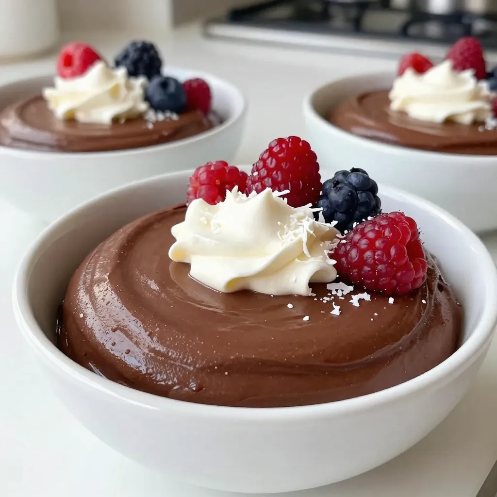 To make a rich and creamy vegan chocolate avocado mousse, you will need the following ingredients: - 2 ripe avocados - 1/4 cup unsweetened cocoa powder - 1/4 cup maple syrup - 1/4 cup almond milk - 1 teaspoon vanilla extract - A pinch of sea salt - Optional toppings: dairy-free whipped cream, fresh berries, shredded coconut These simple ingredients create a delicious dessert that tastes great and is healthy. The avocados give the mousse its creamy texture, while cocoa powder adds that rich chocolate flavor. Maple syrup serves as a natural sweetener, making it a perfect option for those who want to avoid refined sugars. Using almond milk keeps it plant-based, but you can swap it for any plant milk you like. The vanilla extract and sea salt enhance the flavors, making every bite delightful. You can also customize your mousse with toppings like dairy-free whipped cream, fresh berries, or shredded coconut for added flair. Now that you know the ingredients, let’s get excited about making this mousse! {{ingredient_image_1}} - Start by cutting the avocados in half. - Remove the pit and scoop the flesh into a food processor. - Next, add the unsweetened cocoa powder, maple syrup, almond milk, vanilla extract, and a pinch of sea salt. - Blend everything until smooth. Make sure to scrape down the sides to mix well. - Taste the mousse after blending. If you want it sweeter, add more maple syrup. - Blend again to combine everything nicely. - Once the mousse is smooth and creamy, transfer it into serving bowls or glasses. - Refrigerate the mousse for at least 30 minutes. This helps it chill and lets the flavors set. To make the best vegan chocolate avocado mousse, you need ripe avocados. A ripe avocado gives the mousse a rich and smooth texture. To check ripeness, gently press the avocado. It should feel slightly soft but not mushy. Look for avocados that are dark green to black. If they are bright green, they are not ready yet. To achieve a smooth and creamy mousse, blending is key. Use a high-speed blender or a food processor. Start by blending the avocado alone first. This makes it creamy before adding the other ingredients. Scrape down the sides as needed. Blend until the texture is silky and uniform. If you notice lumps, keep blending. Sweetness is a personal choice. I like to start with 1/4 cup of maple syrup. After blending, taste the mousse. If you want it sweeter, simply add more maple syrup. Blend again to mix everything well. You can also try other sweeteners, like agave syrup or dates, to find your favorite flavor. Pro Tips Choose Ripe Avocados: Ensure your avocados are perfectly ripe for the creamiest texture. They should yield slightly to gentle pressure when squeezed. Customize Sweetness: Adjust the amount of maple syrup based on your taste preference. Start with less and add more until you reach your desired sweetness. Chill for Best Flavor: Refrigerate the mousse for at least 30 minutes to enhance the flavors. It will also help achieve a firmer texture. Experiment with Toppings: Get creative with toppings! Try adding nuts, seeds, or different fruits for a unique flavor and texture combination. {{image_2}} You can make this mousse even better by adding nut butters or spices. Try peanut butter for a rich taste. Almond butter adds a nice twist, too. Spices like cinnamon or cayenne can give a kick. Just start with a small amount, then taste. You can always add more! If you want to switch up the sweetener, consider agave syrup or dates. Agave syrup is sweet and works well in this recipe. It blends smoothly and keeps the mousse creamy. Dates can add a caramel-like flavor. Just blend them well to avoid chunks. You can choose between dark chocolate and cocoa powder. Dark chocolate gives a richer flavor. Melt it first for easy mixing. Cocoa powder is great if you want a lighter mousse. It still packs a chocolate punch. Experiment with both to find your favorite! To store leftovers, place the mousse in an airtight container. This keeps it fresh and tasty. You can also cover the surface with plastic wrap. Make sure the wrap touches the mousse. This prevents it from browning. Store it in the fridge for up to three days. You can freeze the mousse if you need to keep it longer. Use a freezer-safe container. Leave some space at the top because it will expand. When you want to eat it, take it out and place it in the fridge overnight. This helps it thaw slowly. You can also let it sit at room temperature for about 30 minutes. The best time to eat the mousse is within three days if kept in the fridge. If you freeze it, aim to eat it within a month. The flavors are best when fresh, so enjoy it soon! Yes, vegan chocolate avocado mousse is healthy. It uses simple, whole ingredients that provide nutrition. Avocados are rich in healthy fats and fiber. They help keep your heart strong. Cocoa powder is full of antioxidants. It can boost your mood and energy. Maple syrup offers a natural sweetness without refined sugars. Almond milk adds creaminess with fewer calories. This mousse gives you a tasty treat without guilt. Absolutely! You can easily make this mousse nut-free. Simply swap almond milk for oat milk or soy milk. Both options work well and keep the mousse creamy. You can also use coconut milk for a richer texture. Just make sure the alternative is unsweetened to control the sweetness. This way, you can enjoy this dessert without any nuts. Vegan chocolate avocado mousse differs from traditional mousse in taste and texture. Traditional mousse often uses eggs and cream, making it rich and airy. In contrast, this mousse is dense and creamy due to the avocados. The cocoa powder gives it a deep chocolate flavor that rivals any classic dessert. You won't miss the eggs or dairy when you try this vegan version. It's a new twist on a beloved treat! This vegan chocolate avocado mousse recipe is simple and fun to make. You learned how to choose ripe avocados, blend the ingredients, and chill the mousse. You can also adjust sweetness and try different flavors. Personalizing your dish makes it unique. Remember, this mousse is healthy and easy to store. Enjoy making it for yourself or friends. This treat can satisfy any chocolate craving without the guilt. Dive in and indulge in a delicious way!