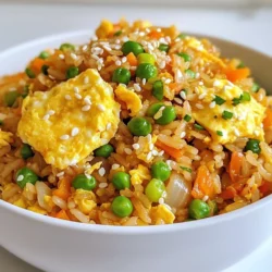 For my Quick Kimchi Fried Rice, gather these ingredients: - 3 cups day-old cooked rice - 1 cup kimchi, chopped - 1 tablespoon vegetable oil - 2 green onions, chopped - 2 cloves garlic, minced - 1 small carrot, diced - 1/2 cup peas (fresh or frozen) - 2 eggs - 2 tablespoons soy sauce - 1 teaspoon sesame oil - Salt and pepper to taste - Sesame seeds (for garnish) If you can't find something, don’t worry! Here are some swaps: - Use leftover rice instead of day-old rice. Fresh rice will work but may be sticky. - Any type of kimchi can work. Choose your favorite kind for the best taste. - Instead of vegetable oil, use olive oil or canola oil. - For a different crunch, swap carrots for bell peppers or zucchini. - You can use frozen peas or omit them if you prefer no greens. - If you want a vegan dish, skip the eggs, or use tofu instead. When picking kimchi, look for these signs: - A crisp texture shows it’s fresh. - A good smell means it's fermented well. - Choose kimchi with natural ingredients. Avoid those with artificial flavors. - Check the expiration date. Fresh kimchi will last longer and taste better. - Try different brands to find your favorite! Each one has its unique flavor. {{ingredient_image_1}} Start by chopping the green onions and kimchi. Dice the carrot into small pieces. Mince the garlic cloves. If you use frozen peas, measure half a cup. This prep is key for quick cooking and flavor. Use day-old cooked rice for the best texture. Heat a large skillet or wok over medium-high heat. Add one tablespoon of vegetable oil. Once the oil is hot, add the garlic and carrot. Sauté for 2 to 3 minutes. You want the garlic to smell good and the carrot to soften a bit. Now, stir in the chopped kimchi. Cook for another 2 to 3 minutes. This lets the kimchi caramelize and adds depth. Next, add the rice. Break apart any clumps as you mix. Stir-fry for about 4 to 5 minutes to heat everything through. Push the rice to one side of the pan. Pour in the eggs on the empty side. Scramble them until cooked, then mix them into the rice. Add the peas and green onions. Pour in 2 tablespoons of soy sauce and 1 teaspoon of sesame oil. Stir everything together for another minute. Season with salt and pepper to taste. Finally, sprinkle sesame seeds on top and serve hot. Enjoy your delicious meal! To get great flavor in your kimchi fried rice, use day-old rice. Fresh rice is too moist and sticky. The key ingredient is kimchi. Pick a type that you enjoy. A good, spicy kimchi adds depth and heat. Don't skip the garlic; it gives a nice aroma. Sesame oil adds a nutty flavor. You can also add extra soy sauce for more umami. Want to save time? Use frozen peas instead of fresh ones. They cook fast and taste great. Chop your veggies ahead of time. This way, cooking becomes a breeze. Have everything ready before turning on the heat. A hot skillet helps cook faster. Stir-fry in small batches if you have a lot. This keeps everything from steaming. One mistake is not breaking up the rice. Clumps can ruin the dish. Make sure to heat the oil first. Adding cold ingredients can cool down your pan. Another common error is overcooking the eggs. Scramble them quickly, then mix them in. Lastly, don't forget to taste and adjust seasoning. A pinch of salt or pepper can make a big difference! Pro Tips Use Day-Old Rice: Freshly cooked rice can be too sticky for fried rice. Day-old rice is drier and will give you better texture. Customize Your Vegetables: Feel free to add any leftover vegetables you have in your fridge, such as bell peppers or zucchini, to enhance the dish. Adjust the Spice Level: If you prefer a spicier kick, add some gochujang (Korean chili paste) or sriracha to the mix. Garnish for Flavor: Don't skip the sesame seeds and green onions at the end; they add a lovely crunch and flavor to your fried rice. {{image_2}} You can easily boost your Quick Kimchi Fried Rice with protein. Here are some ideas: - Tofu: Dice firm tofu and sauté it until golden. Add it in with the kimchi. - Chicken: Cook diced chicken breast or thigh in the skillet before adding the rice. - Shrimp: Sauté peeled shrimp until pink, then mix them into the rice. - Beef: Use thinly sliced beef. Cook it first, then add rice and other ingredients. Adding protein not only makes the dish heartier but also adds great flavor. If you want a vegetarian dish, skip the eggs or use tofu as a substitute. Here are some other ideas: - Mushrooms: Add sliced mushrooms for more texture and umami flavor. - Bell Peppers: Dice up bell peppers and cook them with the carrots for added sweetness. - Broccoli: Toss in small broccoli florets for a crunchy bite and green color. These options keep your meal exciting and full of vitamins. Enhance the flavor of your Quick Kimchi Fried Rice easily. Try these tips: - Spices: Add a dash of chili powder or gochugaru for more heat. - Sauces: Drizzle some sriracha or hoisin sauce for extra flavor. - Herbs: Fresh cilantro or basil can provide a bright, fresh note. - Nuts: Crushed peanuts or cashews add crunch and richness. These enhancements let you customize the dish to fit your taste. To store your leftover fried rice, let it cool first. Place it in an airtight container. This keeps the rice fresh and safe. You can store it in the fridge for up to 3 days. Make sure the lid seals tightly to prevent moisture loss. When you're ready to eat the leftovers, heat a skillet on medium. Add a splash of water or oil to help it warm up. Stir-fry the rice for about 5 minutes. You can also use a microwave. Heat in short bursts, stirring in between. This way, it heats evenly. If you want to keep it longer, freezing is a great option. Transfer cooled rice into freezer bags. Press out as much air as possible before sealing. Label the bags with the date. You can freeze it for up to 3 months. To use, thaw it overnight in the fridge before reheating. Quick Kimchi Fried Rice lasts about 3 to 4 days in the fridge. Store it in an airtight container. Make sure to let it cool down before you put it in the fridge. This helps keep the rice fresh and tasty. Yes, you can use freshly cooked rice, but day-old rice works best. Fresh rice can be too moist. It might make your fried rice mushy. If you use fresh rice, spread it out on a tray to cool. This helps it dry out a bit before frying. You can serve Kimchi Fried Rice with various sides. Try some pickled vegetables for a crunchy bite. A simple cucumber salad adds fresh flavor. You can also pair it with grilled meats or tofu for protein. Enjoy it with a fried egg on top for extra richness. Quick Kimchi Fried Rice is simple and fun to make. We explored key ingredients and their substitutes, helping you choose the best for great taste. The step-by-step guide gave clear ways to prepare, cook, and fry. You learned tips for flavor and speed, plus avoided common mistakes. Don’t forget your options for proteins, vegetarian swaps, and flavor boosts. Proper storage and reheating keep leftovers tasty. Enjoy your dish, and remember, practice makes perfect!