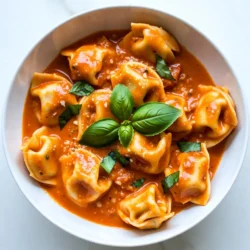 To make creamy tomato basil tortellini, gather these simple items: - 1 package (9 oz) refrigerated cheese tortellini - 2 tablespoons olive oil - 3 cloves garlic, minced - 1 can (14 oz) crushed tomatoes - 1 cup heavy cream - 1 teaspoon dried Italian seasoning - Salt and pepper to taste - 1 cup fresh basil leaves, chopped (plus extra for garnish) - ½ cup grated Parmesan cheese You can swap some ingredients for what you have. If you don’t have heavy cream, use half-and-half. This will still make your sauce rich. For basil, try spinach or arugula if you want a twist. If you want a lighter option, you can replace cheese tortellini with a whole grain type. This change adds fiber while keeping it tasty. Choosing fresh ingredients is key to great flavor. When picking tomatoes, look for bright red cans without dents. Fresh basil should smell strong and look vibrant. For tortellini, choose a package with a clear date. The fresher the pasta, the better it will taste. When buying garlic, pick firm bulbs without soft spots. This helps you avoid bad flavor in your dish. {{ingredient_image_1}} To start, bring a large pot of salted water to a boil. This will help the tortellini cook evenly. Once boiling, add the cheese tortellini. Cook it according to the package instructions, usually for about 3-5 minutes. You want it al dente, so it has a slight bite. After cooking, drain the tortellini in a colander. Set it aside while you make the sauce. Next, grab a large skillet and put it over medium heat. Pour in the olive oil and let it warm. Once hot, add the minced garlic. Sauté the garlic for about 1 minute until it smells great. Be careful not to burn it! After that, add the crushed tomatoes to the skillet. Stir well and let it simmer for about 5 minutes. This allows the flavors to blend nicely. Now, stir in the heavy cream and dried Italian seasoning. Bring the sauce to a gentle simmer. Season with salt and pepper to taste. Now it’s time to combine everything! Add the cooked tortellini to your creamy sauce. Gently toss the tortellini so it gets covered in that rich sauce. Cook it all together for about 3-5 minutes. This will heat everything through. Finally, stir in the chopped basil and grated Parmesan cheese. Mix well until the cheese melts and the dish is creamy. Serve your creamy tomato basil tortellini hot, garnished with extra basil and Parmesan for a lovely finish! To make your sauce nice and creamy, use heavy cream. It blends well with the crushed tomatoes. Stir gently as you combine the cream and tomatoes. This helps keep the sauce smooth. If you want it even creamier, add more cream or some cream cheese. Mixing in fresh basil at the end adds a lovely touch. One big mistake is overcooking the tortellini. Cook it just until al dente, or it may become mushy. Also, don’t skip the seasoning. Salt and pepper enhance the flavor. Make sure to sauté the garlic until fragrant but not browned. Burnt garlic can ruin your dish. Lastly, avoid letting the sauce boil too hard after adding the cream. Want to spice things up? Add a pinch of red pepper flakes for heat. You can also mix in some sautéed vegetables like spinach or bell peppers. If you love cheese, try adding more Parmesan or even a bit of mozzarella. A dash of balsamic glaze on top gives a sweet tang. These simple additions can make your dish even better! Pro Tips Fresh Basil is Key: Use fresh basil instead of dried for a burst of vibrant flavor that elevates the dish. Perfectly Cooked Tortellini: Make sure to cook the tortellini al dente to maintain a nice bite and texture in the final dish. Customize the Creaminess: Adjust the amount of heavy cream to your taste; for a lighter version, you can use half-and-half or whole milk. Parmesan Variations: Experiment with different types of cheese, like Pecorino Romano or a blend of Italian cheeses, for added depth of flavor. {{image_2}} You can make this dish vegetarian by using plant-based tortellini. Many brands offer cheese-filled options made without meat. You can also add more veggies! Spinach, mushrooms, or bell peppers work well. Just sauté them with the garlic for extra flavor. If you want to add protein, consider cooked chicken or shrimp. Grilled chicken is tasty. Just chop it and mix it in with the tortellini. For shrimp, sauté them in olive oil until pink. Add them to the creamy sauce for a filling meal. To make this dish gluten-free, look for gluten-free tortellini. They are available in stores and online. You can also use gluten-free pasta in place of tortellini. Just check the cooking times, as they may differ from regular pasta. Enjoy your creamy tomato basil dish without worry! To keep your creamy tomato basil tortellini fresh, place it in an airtight container. Make sure to cool it to room temperature first. Store it in the fridge for up to three days. This way, the flavors stay nice and tasty. When you’re ready to enjoy your leftovers, reheat them gently. You can use a microwave or a skillet. If using a microwave, heat in 30-second bursts, stirring in between. If using a skillet, add a splash of water or cream to keep it moist. Heat over low until warm. You can freeze this dish for later meals. Let it cool completely, then transfer to a freezer-safe container. It will last up to three months in the freezer. To enjoy, thaw in the fridge overnight and reheat as mentioned above. Yes, you can use frozen tortellini. Just cook it straight from the freezer. Increase the cooking time by a few minutes. Check the package for exact times. Frozen tortellini works well in this recipe. Creamy tomato basil tortellini lasts about 3 to 5 days in the fridge. Store it in an airtight container. Make sure it’s cooled down first. This will keep it fresh and tasty. You can serve this dish with garlic bread or a fresh salad. Both pair well with the creamy sauce. You might also add some roasted veggies for more color. A sprinkle of extra Parmesan on top is always nice! In this post, we covered all the steps to make creamy tomato basil tortellini. We listed key ingredients and offered swaps to fit your needs. I shared tips to choose fresh ingredients and avoid mistakes. You learned how to cook the tortellini and make a tasty sauce. For a twist, try vegetarian options or add protein. Remember, proper storage helps leftovers last longer. Embrace these tips, and you'll create a dish to enjoy again and again. Happy cooking!