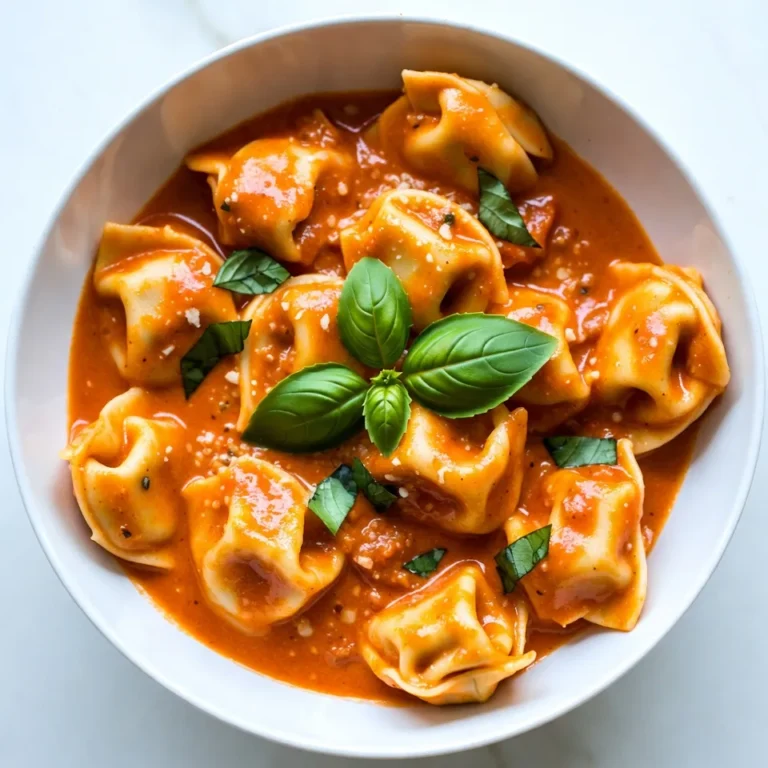 To make creamy tomato basil tortellini, gather these simple items: - 1 package (9 oz) refrigerated cheese tortellini - 2 tablespoons olive oil - 3 cloves garlic, minced - 1 can (14 oz) crushed tomatoes - 1 cup heavy cream - 1 teaspoon dried Italian seasoning - Salt and pepper to taste - 1 cup fresh basil leaves, chopped (plus extra for garnish) - ½ cup grated Parmesan cheese You can swap some ingredients for what you have. If you don’t have heavy cream, use half-and-half. This will still make your sauce rich. For basil, try spinach or arugula if you want a twist. If you want a lighter option, you can replace cheese tortellini with a whole grain type. This change adds fiber while keeping it tasty. Choosing fresh ingredients is key to great flavor. When picking tomatoes, look for bright red cans without dents. Fresh basil should smell strong and look vibrant. For tortellini, choose a package with a clear date. The fresher the pasta, the better it will taste. When buying garlic, pick firm bulbs without soft spots. This helps you avoid bad flavor in your dish. {{ingredient_image_1}} To start, bring a large pot of salted water to a boil. This will help the tortellini cook evenly. Once boiling, add the cheese tortellini. Cook it according to the package instructions, usually for about 3-5 minutes. You want it al dente, so it has a slight bite. After cooking, drain the tortellini in a colander. Set it aside while you make the sauce. Next, grab a large skillet and put it over medium heat. Pour in the olive oil and let it warm. Once hot, add the minced garlic. Sauté the garlic for about 1 minute until it smells great. Be careful not to burn it! After that, add the crushed tomatoes to the skillet. Stir well and let it simmer for about 5 minutes. This allows the flavors to blend nicely. Now, stir in the heavy cream and dried Italian seasoning. Bring the sauce to a gentle simmer. Season with salt and pepper to taste. Now it’s time to combine everything! Add the cooked tortellini to your creamy sauce. Gently toss the tortellini so it gets covered in that rich sauce. Cook it all together for about 3-5 minutes. This will heat everything through. Finally, stir in the chopped basil and grated Parmesan cheese. Mix well until the cheese melts and the dish is creamy. Serve your creamy tomato basil tortellini hot, garnished with extra basil and Parmesan for a lovely finish! To make your sauce nice and creamy, use heavy cream. It blends well with the crushed tomatoes. Stir gently as you combine the cream and tomatoes. This helps keep the sauce smooth. If you want it even creamier, add more cream or some cream cheese. Mixing in fresh basil at the end adds a lovely touch. One big mistake is overcooking the tortellini. Cook it just until al dente, or it may become mushy. Also, don’t skip the seasoning. Salt and pepper enhance the flavor. Make sure to sauté the garlic until fragrant but not browned. Burnt garlic can ruin your dish. Lastly, avoid letting the sauce boil too hard after adding the cream. Want to spice things up? Add a pinch of red pepper flakes for heat. You can also mix in some sautéed vegetables like spinach or bell peppers. If you love cheese, try adding more Parmesan or even a bit of mozzarella. A dash of balsamic glaze on top gives a sweet tang. These simple additions can make your dish even better! Pro Tips Fresh Basil is Key: Use fresh basil instead of dried for a burst of vibrant flavor that elevates the dish. Perfectly Cooked Tortellini: Make sure to cook the tortellini al dente to maintain a nice bite and texture in the final dish. Customize the Creaminess: Adjust the amount of heavy cream to your taste; for a lighter version, you can use half-and-half or whole milk. Parmesan Variations: Experiment with different types of cheese, like Pecorino Romano or a blend of Italian cheeses, for added depth of flavor. {{image_2}} You can make this dish vegetarian by using plant-based tortellini. Many brands offer cheese-filled options made without meat. You can also add more veggies! Spinach, mushrooms, or bell peppers work well. Just sauté them with the garlic for extra flavor. If you want to add protein, consider cooked chicken or shrimp. Grilled chicken is tasty. Just chop it and mix it in with the tortellini. For shrimp, sauté them in olive oil until pink. Add them to the creamy sauce for a filling meal. To make this dish gluten-free, look for gluten-free tortellini. They are available in stores and online. You can also use gluten-free pasta in place of tortellini. Just check the cooking times, as they may differ from regular pasta. Enjoy your creamy tomato basil dish without worry! To keep your creamy tomato basil tortellini fresh, place it in an airtight container. Make sure to cool it to room temperature first. Store it in the fridge for up to three days. This way, the flavors stay nice and tasty. When you’re ready to enjoy your leftovers, reheat them gently. You can use a microwave or a skillet. If using a microwave, heat in 30-second bursts, stirring in between. If using a skillet, add a splash of water or cream to keep it moist. Heat over low until warm. You can freeze this dish for later meals. Let it cool completely, then transfer to a freezer-safe container. It will last up to three months in the freezer. To enjoy, thaw in the fridge overnight and reheat as mentioned above. Yes, you can use frozen tortellini. Just cook it straight from the freezer. Increase the cooking time by a few minutes. Check the package for exact times. Frozen tortellini works well in this recipe. Creamy tomato basil tortellini lasts about 3 to 5 days in the fridge. Store it in an airtight container. Make sure it’s cooled down first. This will keep it fresh and tasty. You can serve this dish with garlic bread or a fresh salad. Both pair well with the creamy sauce. You might also add some roasted veggies for more color. A sprinkle of extra Parmesan on top is always nice! In this post, we covered all the steps to make creamy tomato basil tortellini. We listed key ingredients and offered swaps to fit your needs. I shared tips to choose fresh ingredients and avoid mistakes. You learned how to cook the tortellini and make a tasty sauce. For a twist, try vegetarian options or add protein. Remember, proper storage helps leftovers last longer. Embrace these tips, and you'll create a dish to enjoy again and again. Happy cooking!